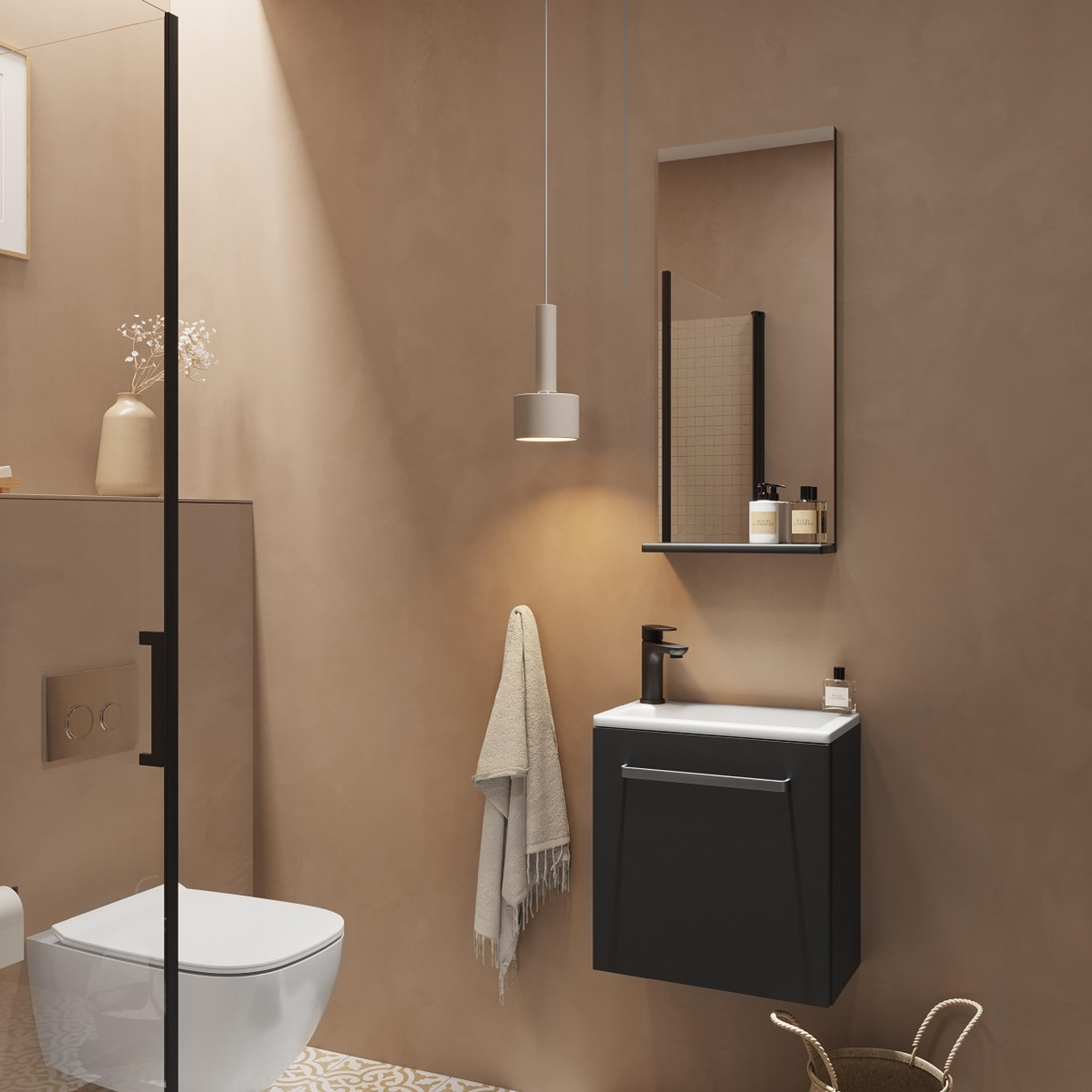 3D-tegnet bilde av Niza småmøbel i sort matt i miljø med beige vegger