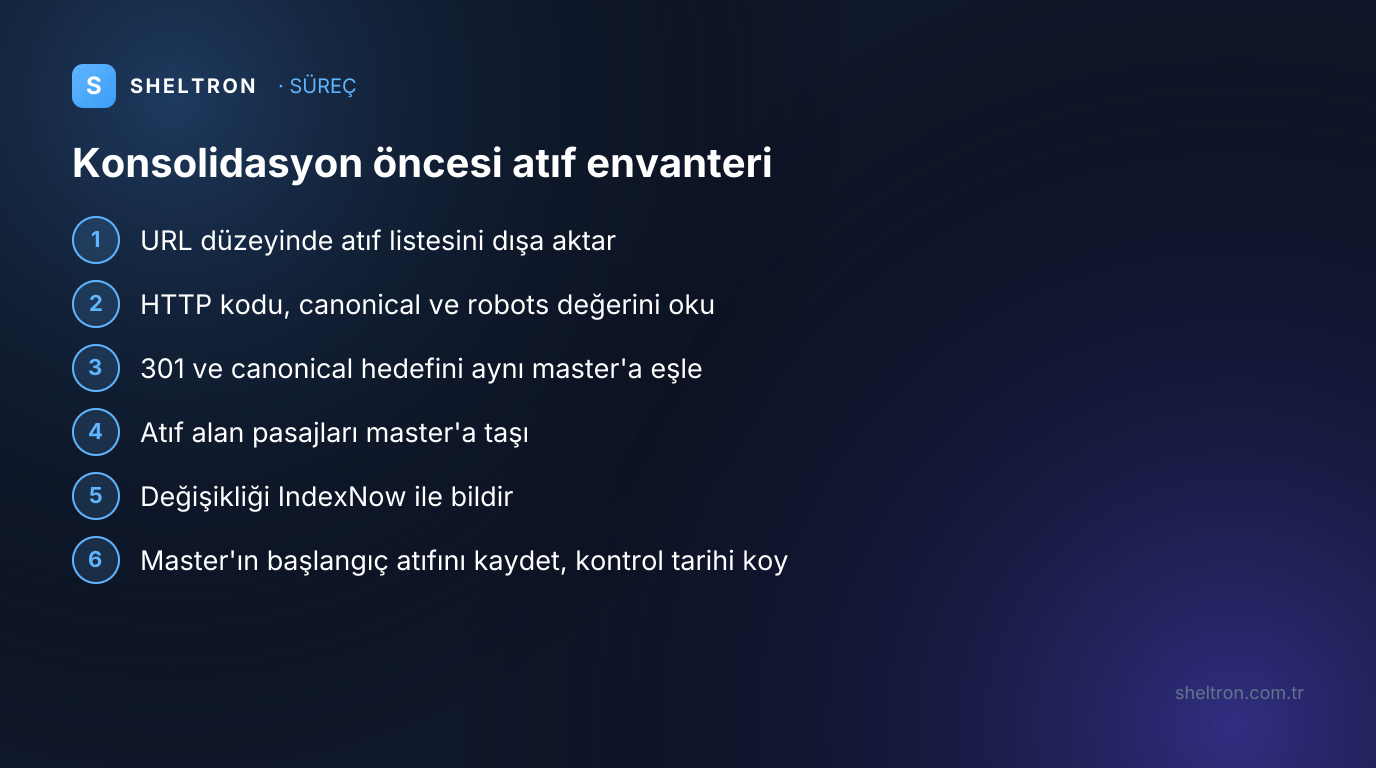 Konsolidasyondan önce AI atıf envanteri çıkarmak için sekiz adımlık kontrol listesinin altı maddelik özeti