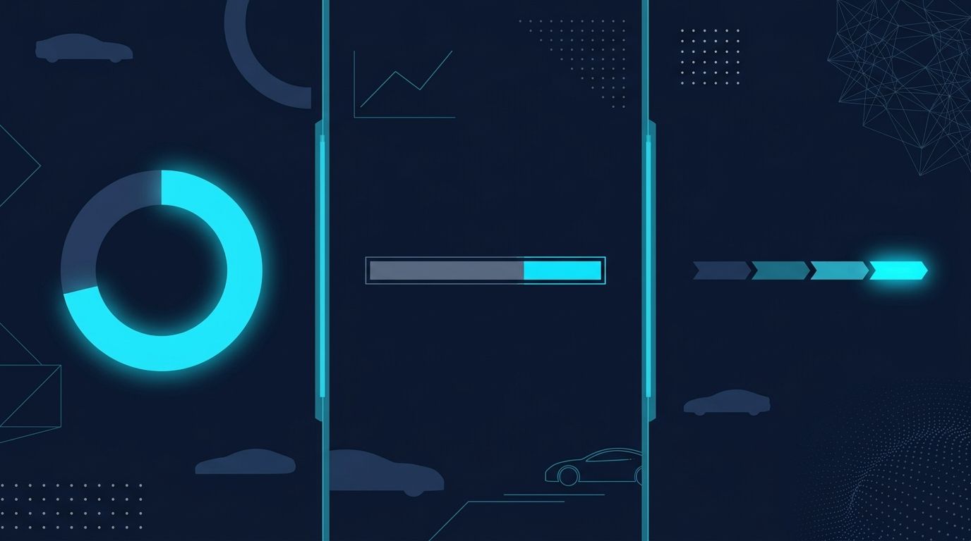 2.el otomotiv stok listeleme istatistik infografik — 9.4M devir pin, %71 AI kullanım donut, %9 → %58 Maslak vaka trend oku