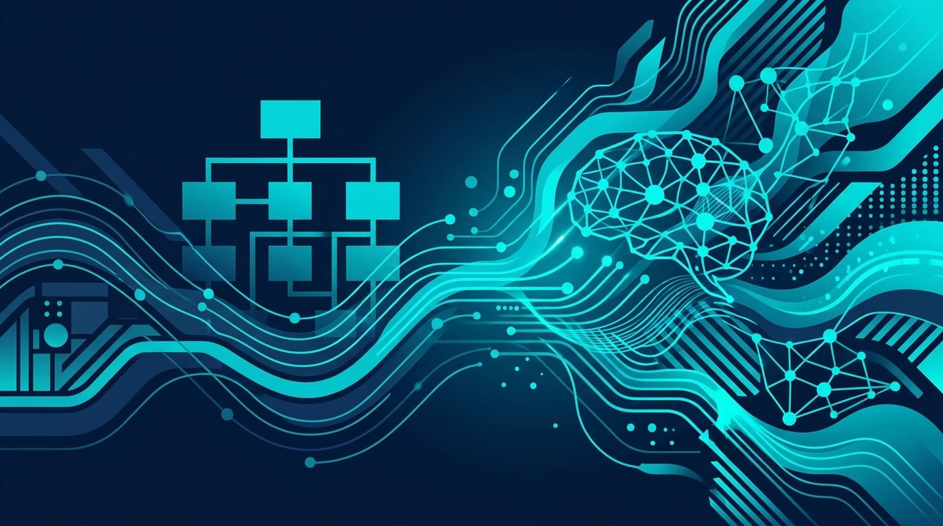 AI sitemap optimizasyon: site haritası ağaç yapısı, AI crawler robotları, priority bar grafikleri turkuaz veri akışıyla bağlı teknik SEO görsel temsili