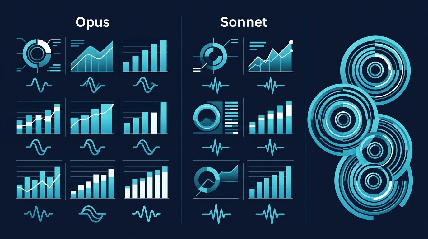 Claude metrik infografik: 47% Opus, 29% Sonnet, 4 platform karşılaştırma halka