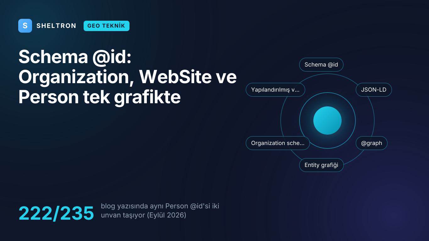 Schema @id ile Organization, WebSite ve Person düğümlerini tek entity grafiğinde bağlama: 235 blog yazısının 222'sinde iki unvanlı yazar bulgusu