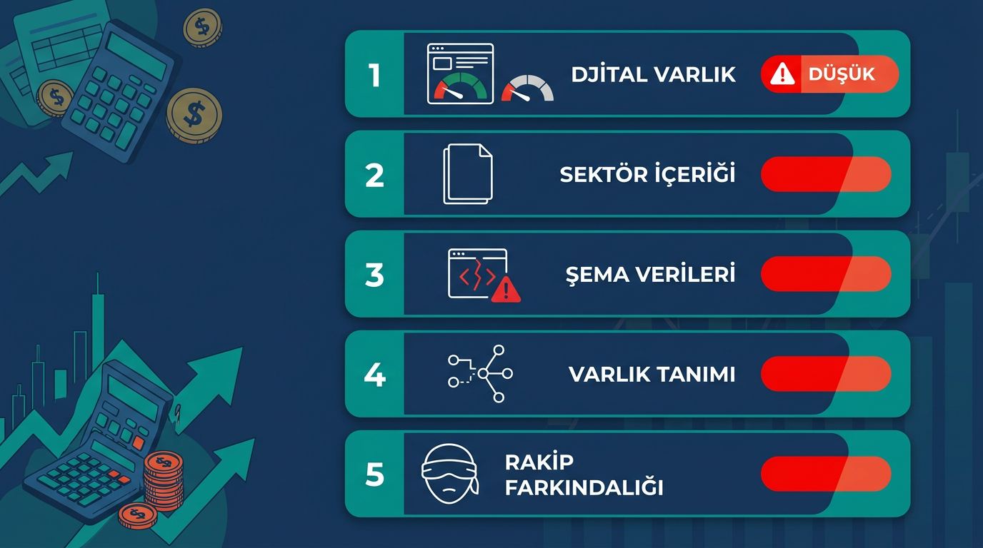 YMM büroları AI görünmezliğinin 5 nedeni — dijital varlık, içerik, schema, entity, farkındalık