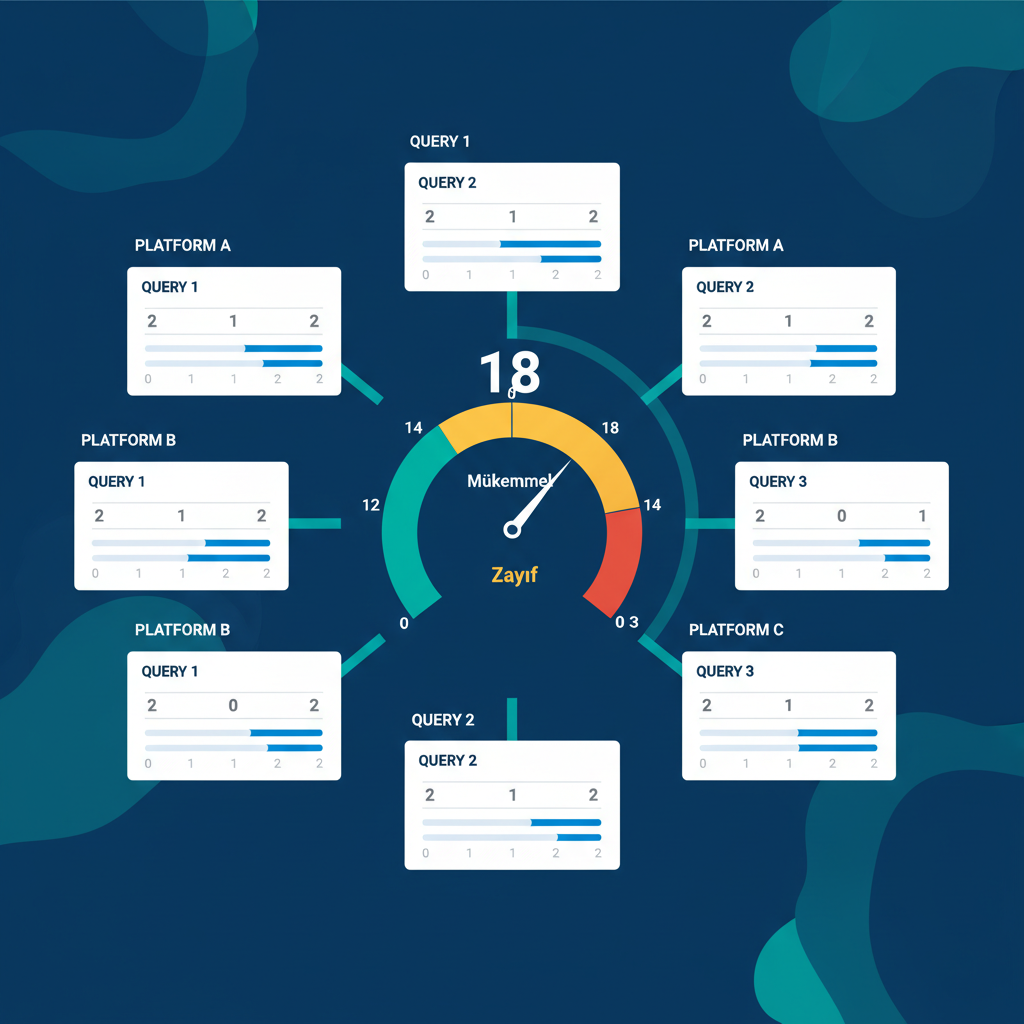 5 dakikada AI görünürlük testi adımları ve puanlama sistemi infografiği