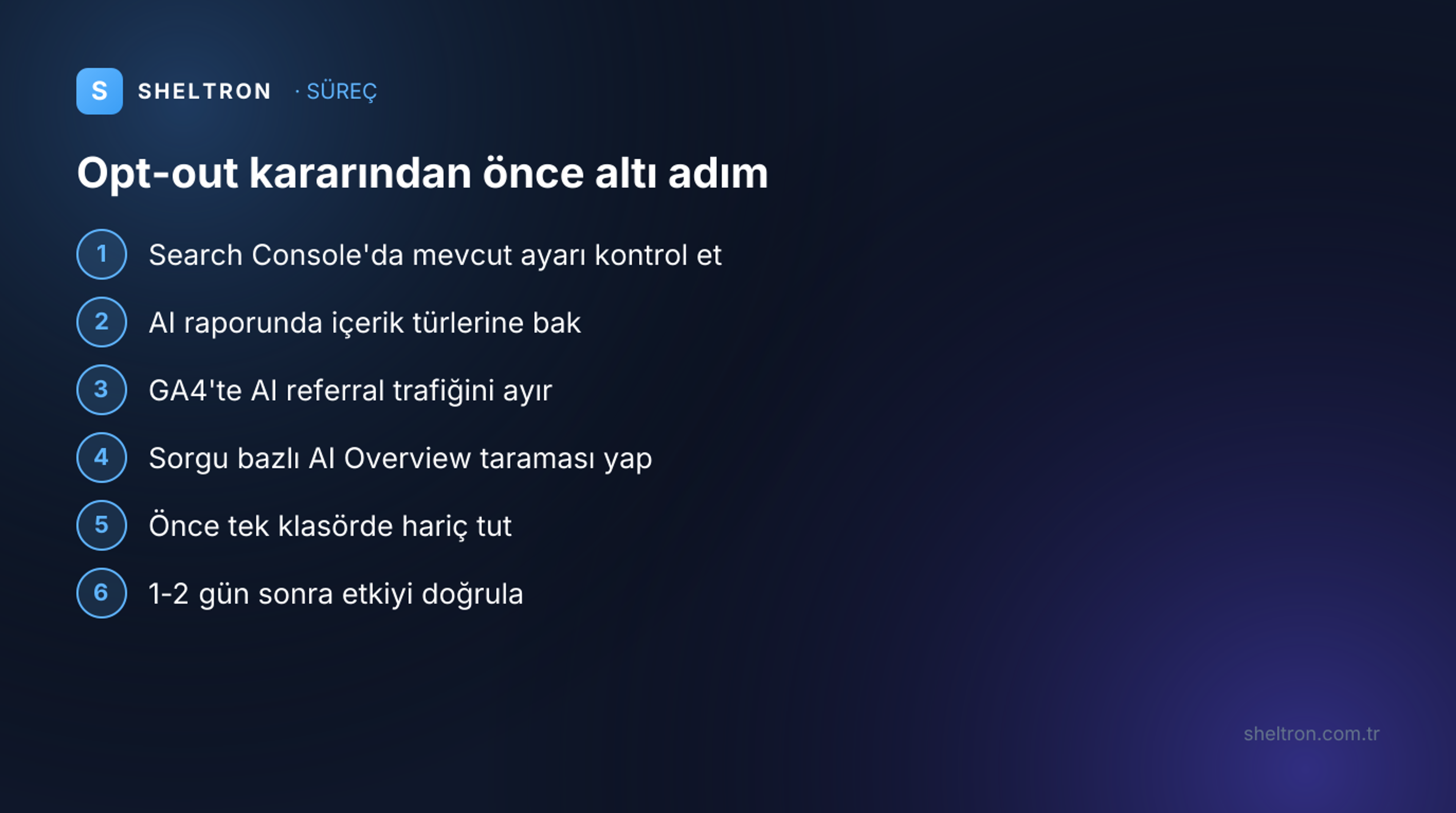 AI Overviews opt-out kararından önce Search Console, GA4 ve sorgu taramasıyla izlenecek altı adım