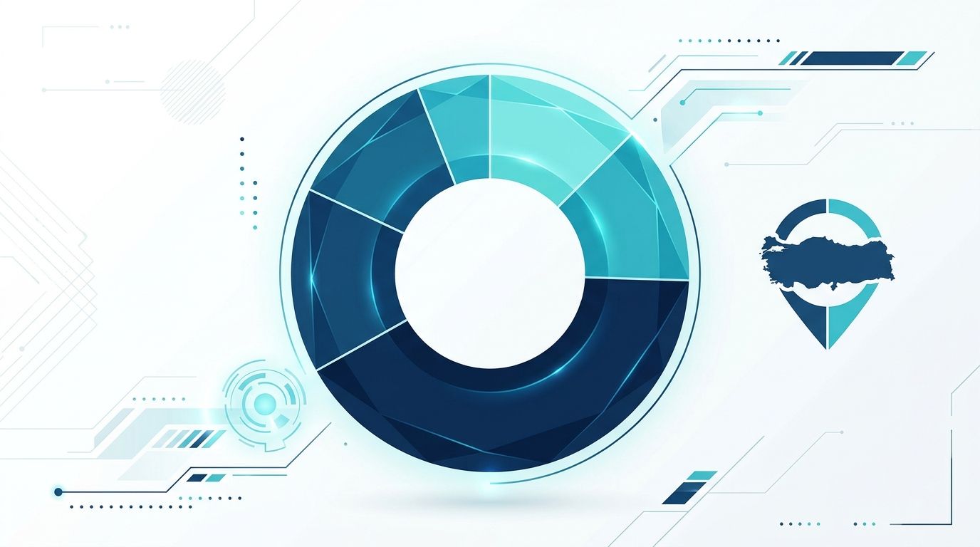 Türkiye AI search pazar payı 2026 donut chart: ChatGPT %46, Gemini %22, Copilot %14, Perplexity %12, Grok %6