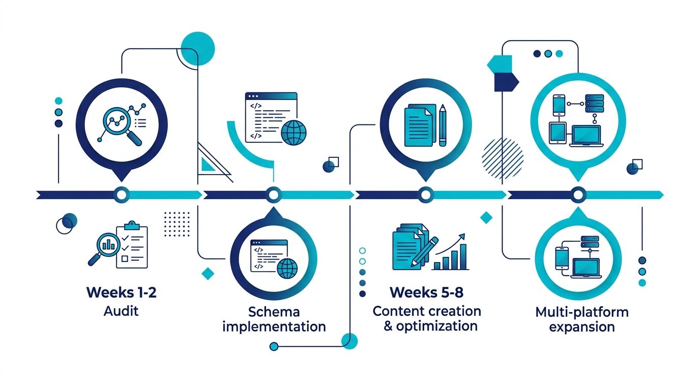 12 haftalık Local SEO + GEO sprint timeline infografik görseli