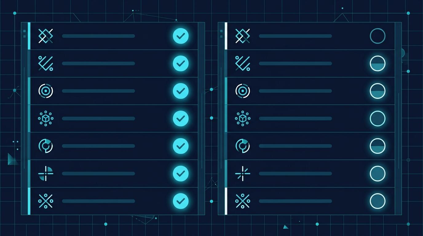 Feature comparison schema — iki sütunlu yapısal karşılaştırma matrisi