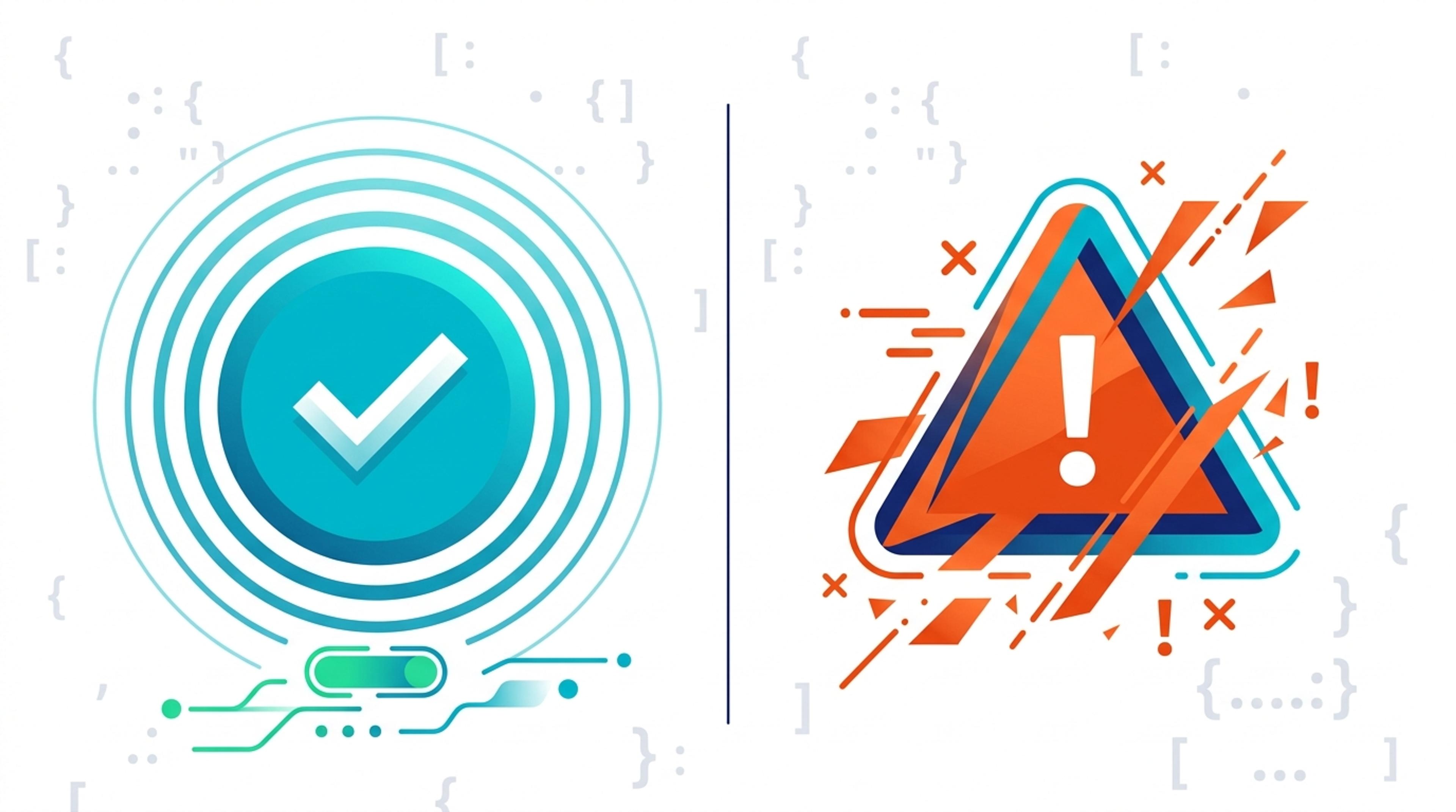 Schema validator ve markup hata kontrolü görseli — geçerli vs hatalı schema karşılaştırması