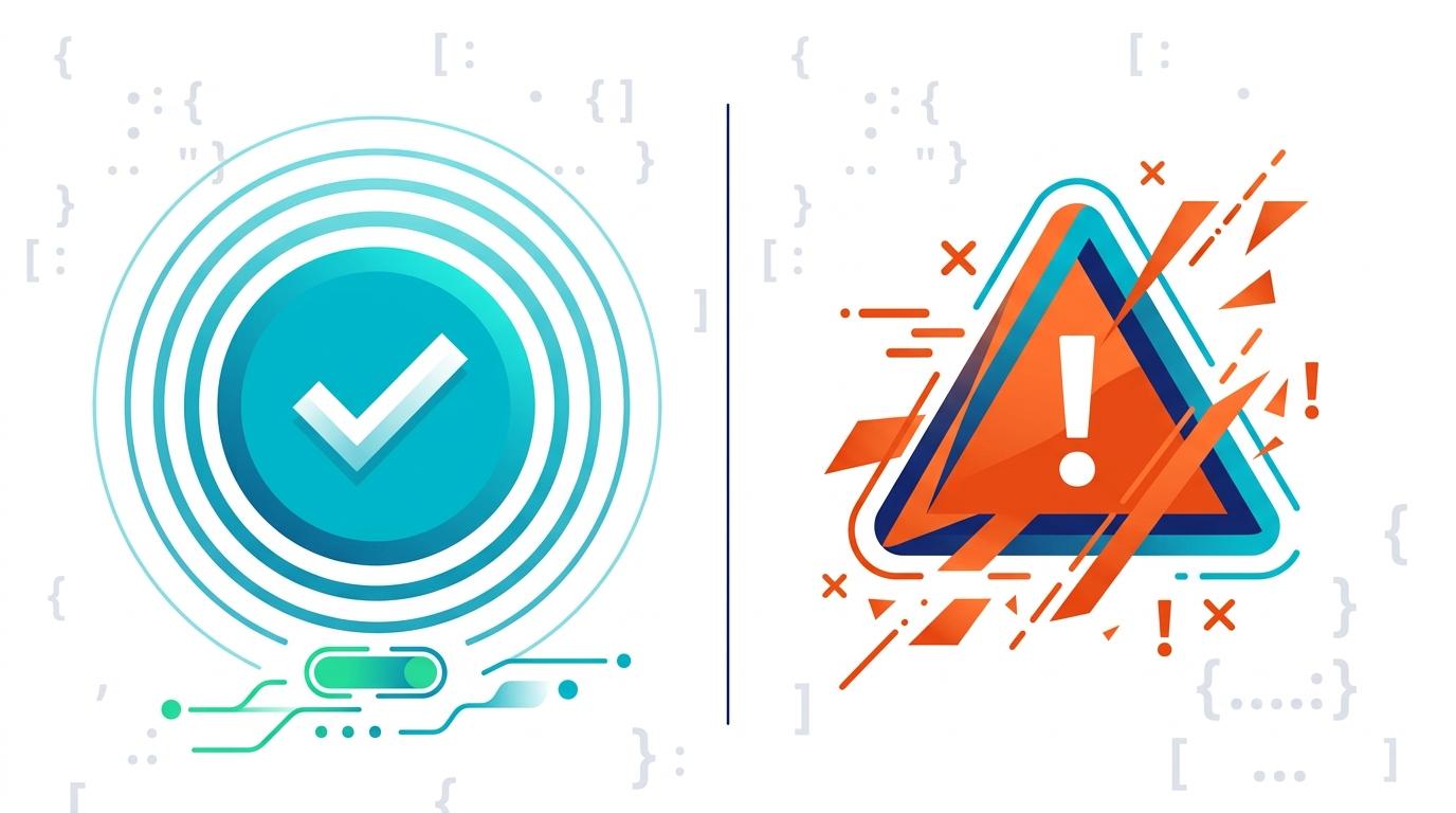 Schema validator ve markup hata kontrolü görseli — geçerli vs hatalı schema karşılaştırması
