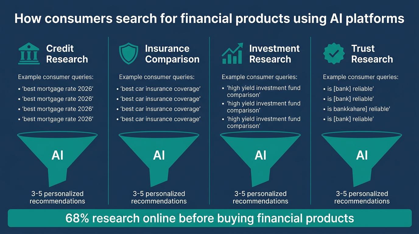 Finans sektörü AI arama davranışı — tüketiciler yapay zekada kredi ve sigorta karşılaştırması yapıyor