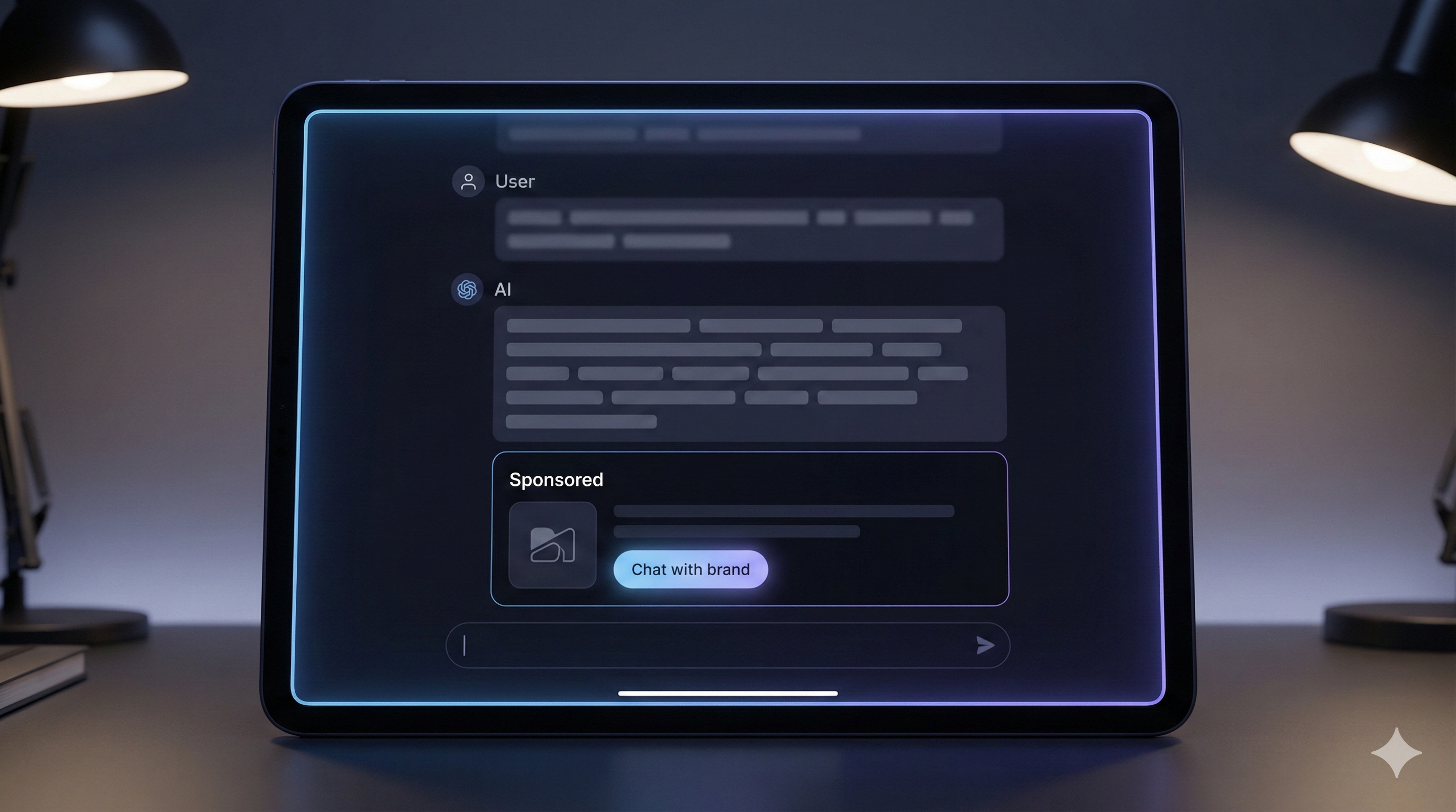 ChatGPT reklam görünümü — yanıt altında sponsorlu içerik etiketi ile marka reklamı