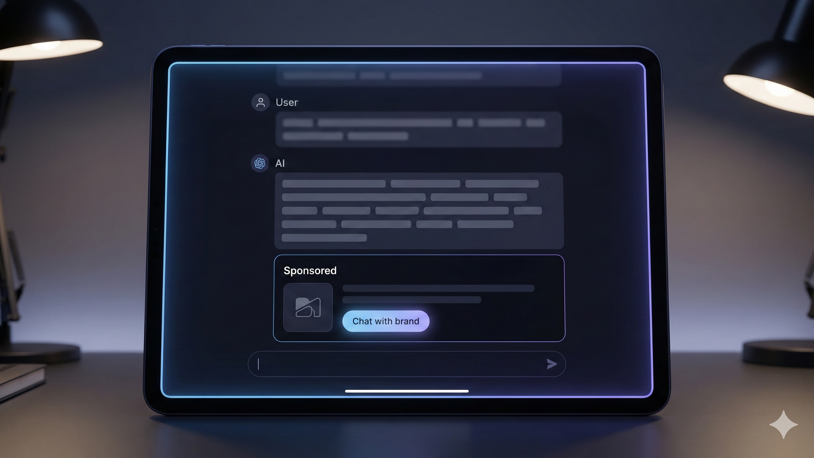 ChatGPT reklam görünümü — yanıt altında sponsorlu içerik etiketi ile marka reklamı