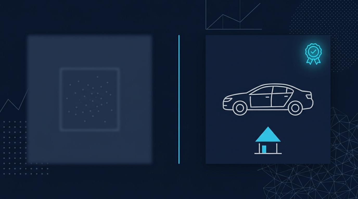 Vehicle Schema 12 zorunlu + 8 önerilen alan grid — 4x5 hücre düzeni ilk 12 dolu turkuaz son 8 yarı dolu üstte JSON-LD kod pattern