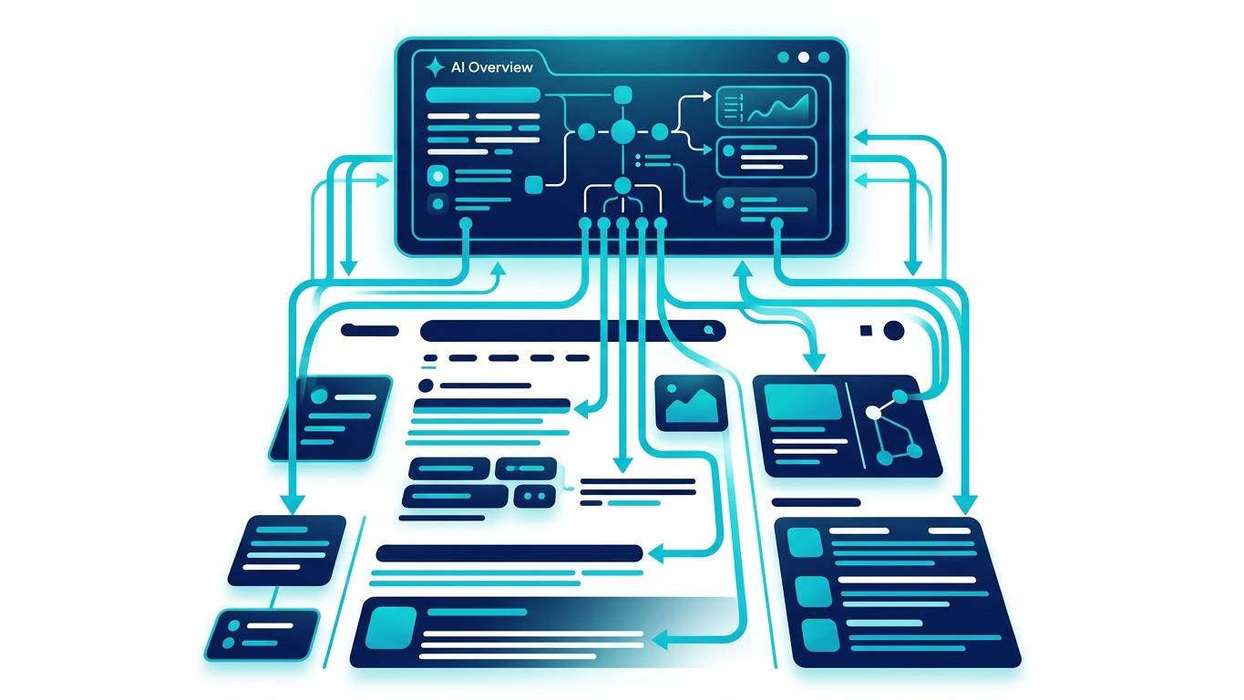 Google AI Overviews Haziran 2026 update — SERP layout, AI Overview snippet bloğu üzerinde citation noktaları ve veri akışı