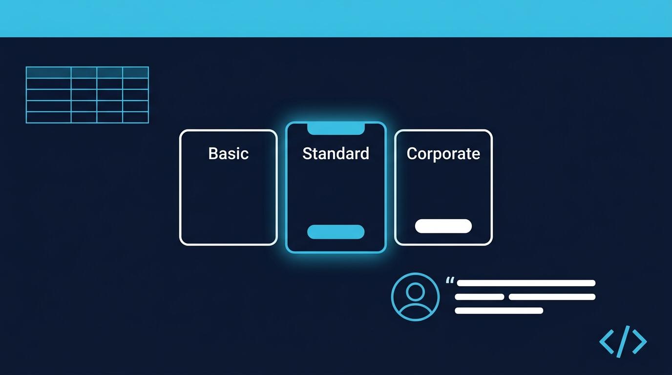 Bordro hizmet sayfa şablonu wireframe: hizmet açıklama bloku, fiyatlandırma tablosu (3 paket sütunu), müşteri vaka bloku, schema markup vurgusu. Lacivert outline + turkuaz mavi paket vurgu.