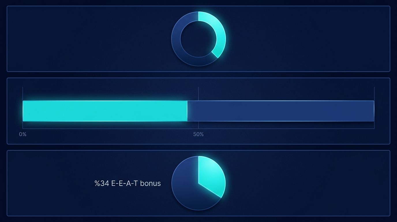 3 panel istatistik: yüzde 38 Gemini citation, yüzde 47 AI Overviews tetiklenme Türkiye, yüzde 34 Türkçe E-E-A-T bonus