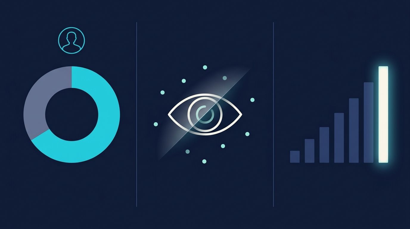 Ajans AI görünürlük 3 panelli infografik — %61 marka müdürü AI, %70 niş ajans görünmezlik, 7 hafta süreç