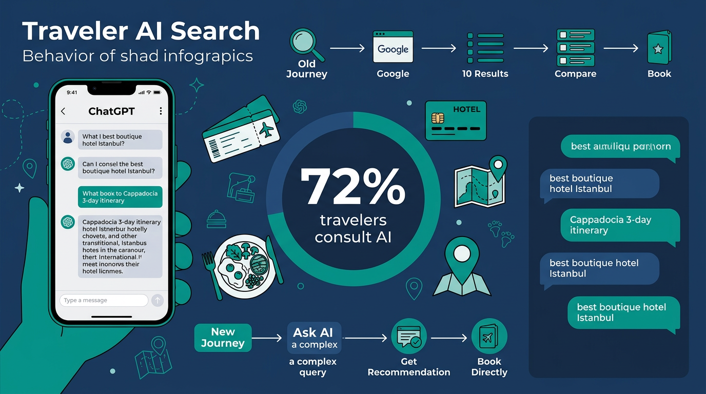 Gezginlerin AI arama platformlarında turizm sorgulama davranışları infografiği