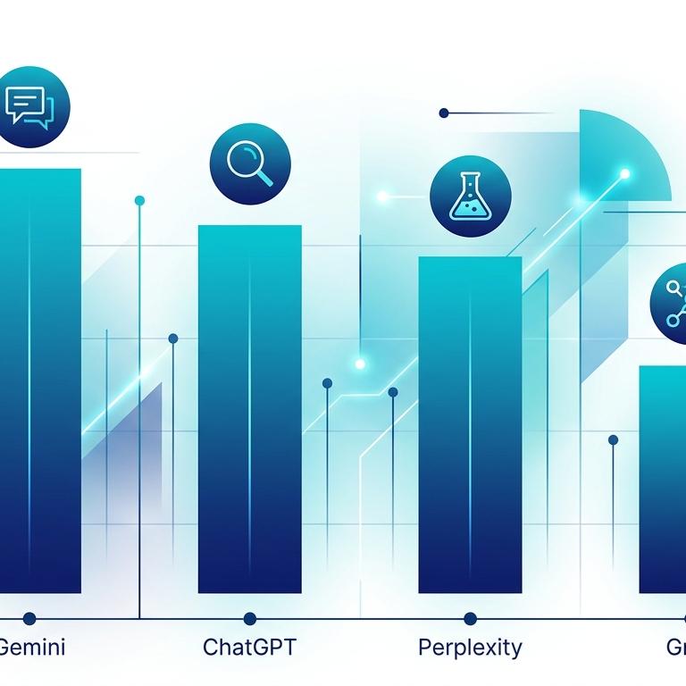4 platform mention rate karşılaştırma bar chart: Gemini %48, ChatGPT %42, Perplexity %39, Grok %27