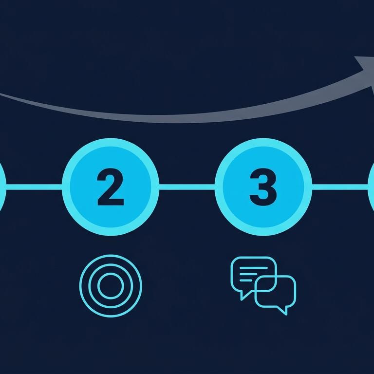 Mali müşavir hizmet sayfa AI optimizasyon 4 adım: 1. Hizmet ayrıştırma, 2. Schema yapılandırma, 3. FAQ + istatistik, 4. Vaka ekleme. Yatay numaralı timeline + her adımda ikon outline. Lacivert arka plan + turkuaz mavi adım dolgular.