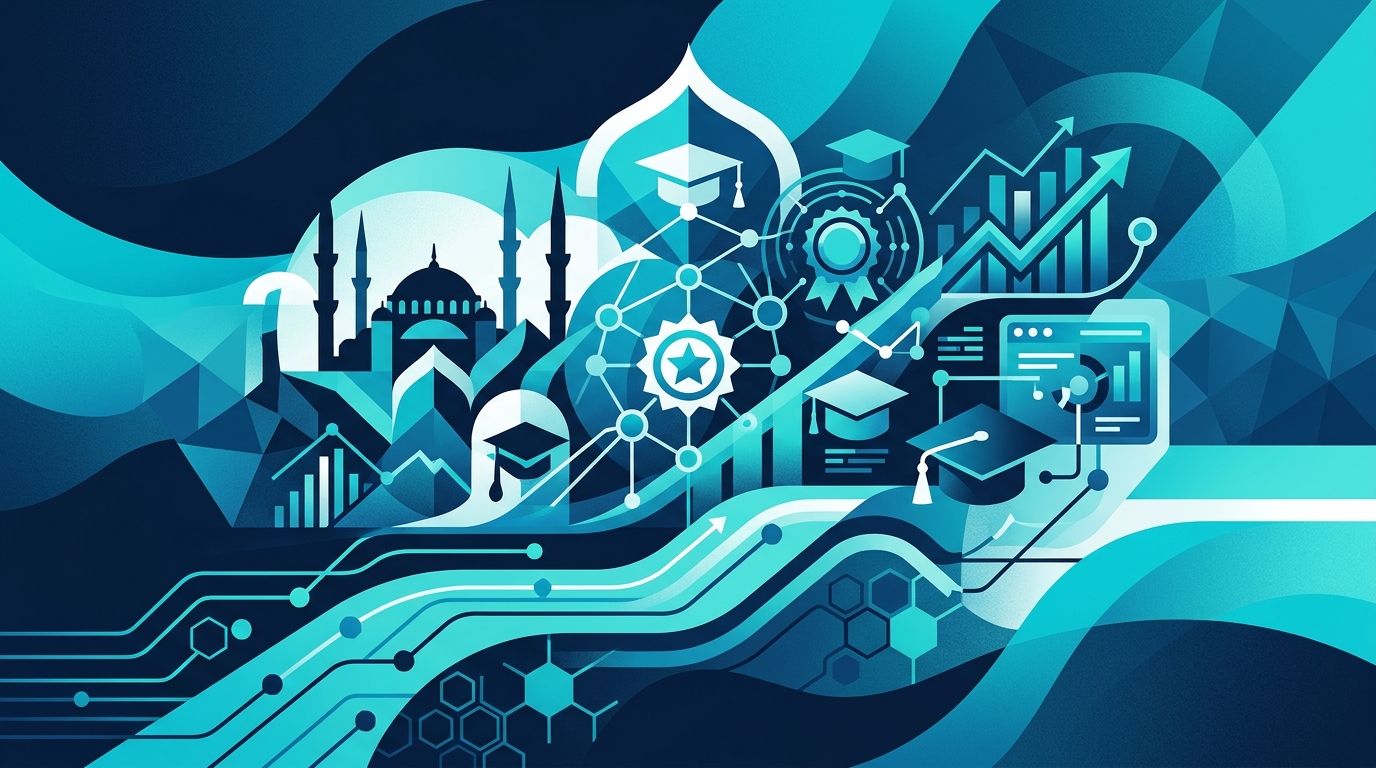 Online MBA programı 16 hafta AI görünürlük sprint vakası — akademik diploma ve dijital öğrenme metaforu