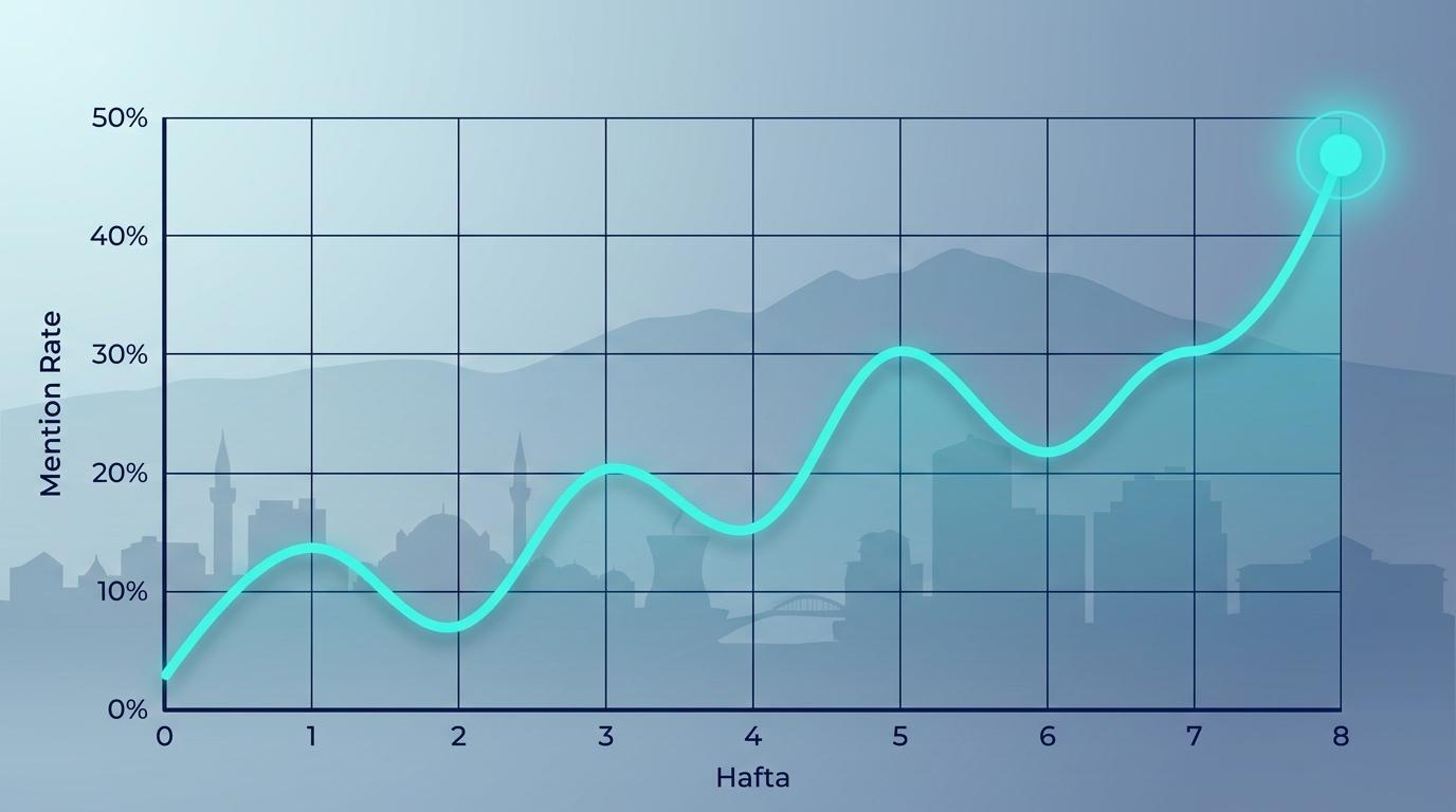 Eskişehir HVAC firma 8 haftada %3 ten %47 ye mention rate yükselen eğri