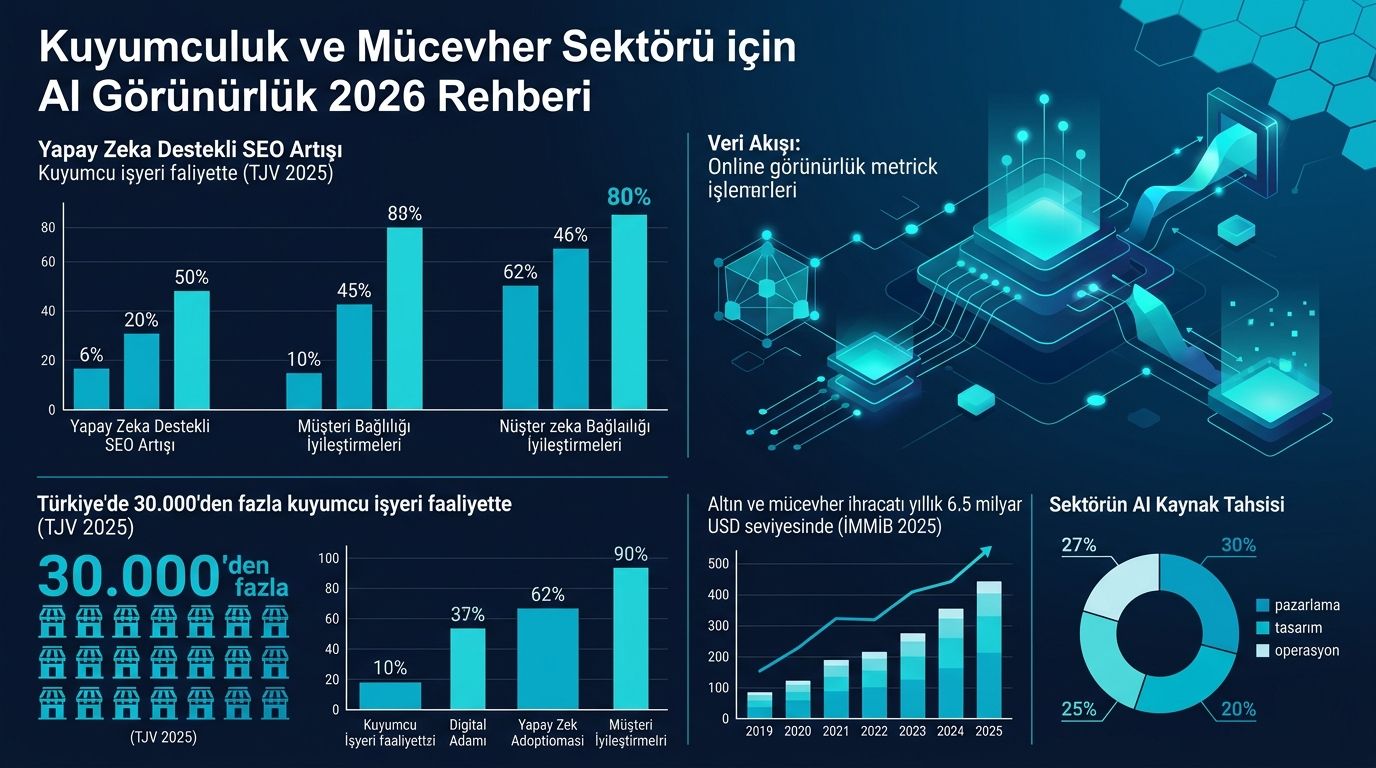 Kuyumculuk ve Mücevher Sektörü için AI Görünürlük 2026 Rehberi istatistik infografiği