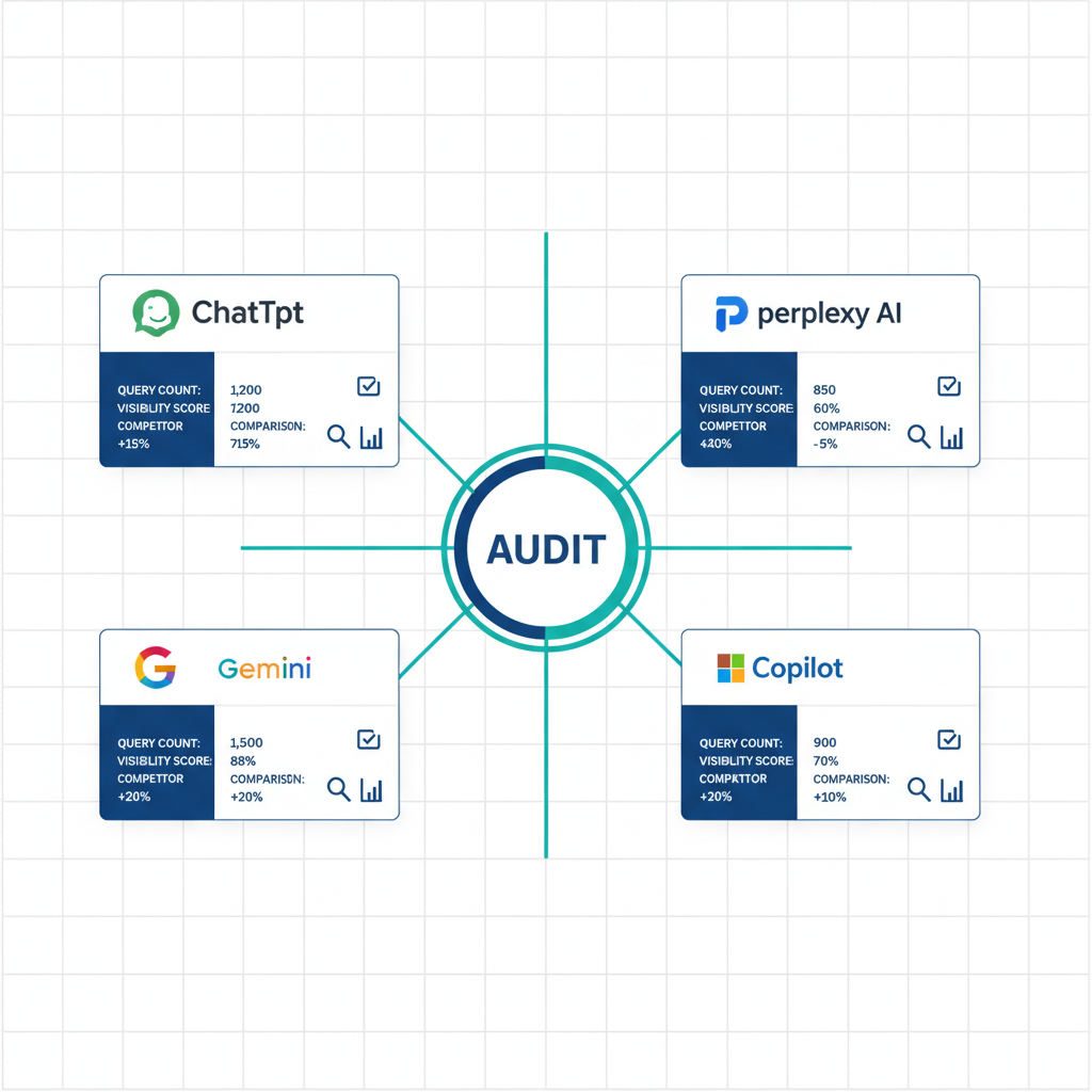 AI görünürlük auditi nedir — ChatGPT, Perplexity, Gemini ve Copilot platform analizi