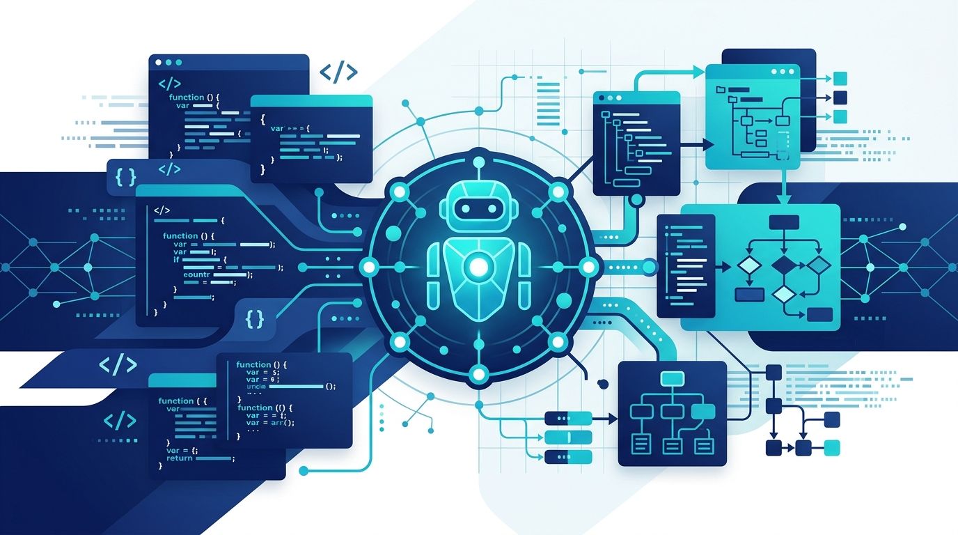 WebMCP — AI ajanı ve web protokolü kod blokları görseli