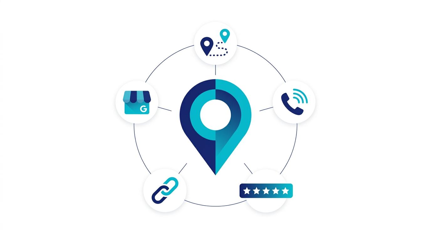 Local SEO 5 temel sinyali — GBP, NAP, yerel backlink, review, sayfa içi sinyal görseli
