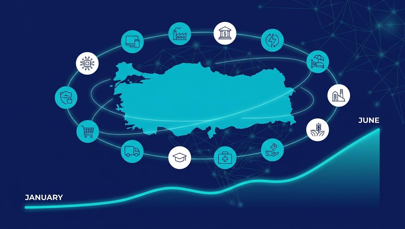 2026 yıl ortası Türkiye GEO yarı-yıl raporu — 12 sektör mention rate eğrisi + Ocak-Haziran trend + H2 projeksiyon haritası