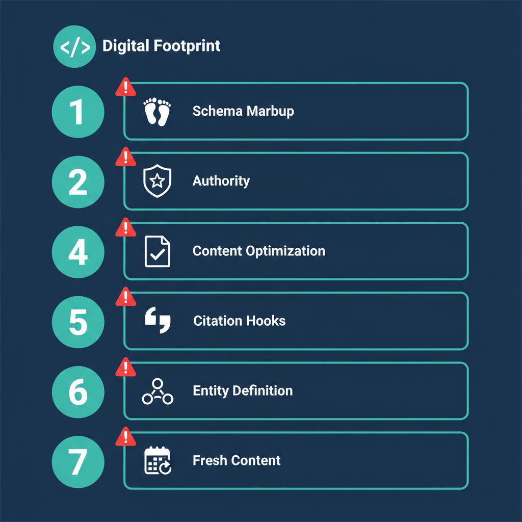ChatGPT'de görünmemenin 7 teknik nedeni: dijital iz, schema, otorite, içerik, citation hook, entity, güncellik