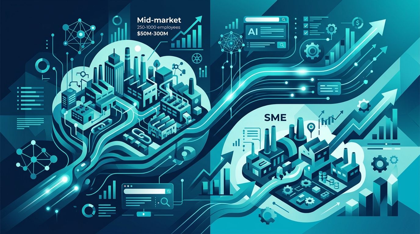 Mid-Market Manufacturing AI Görünürlük: 250-1000 Çalışan Üretici Stratejisi infografik