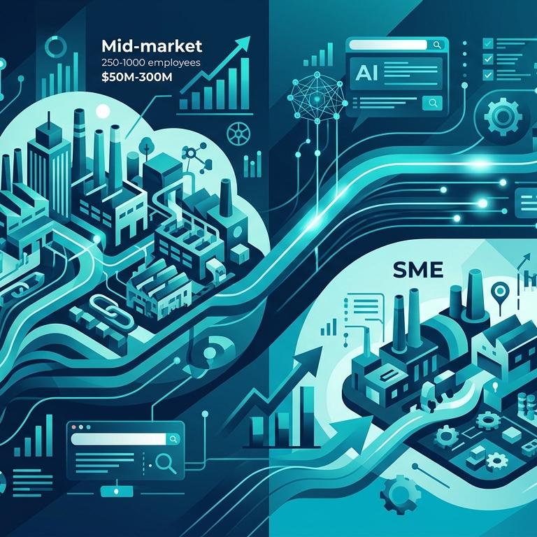 Mid-Market Manufacturing AI Görünürlük: 250-1000 Çalışan Üretici Stratejisi infografik