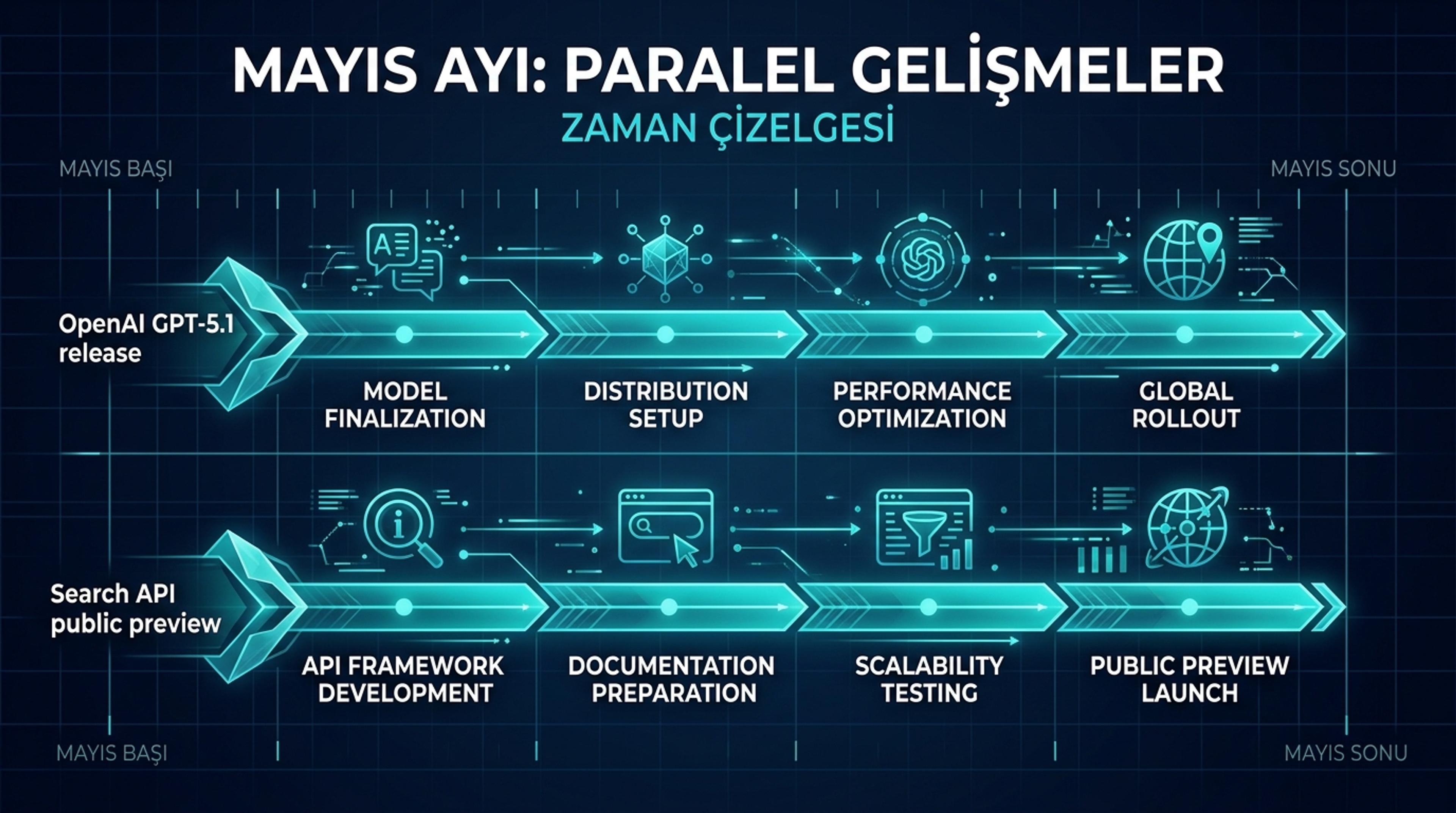 OpenAI Mayıs 2026 güncellemeleri timeline: GPT-5.1 release window ve Search API public preview paralel zaman akışı