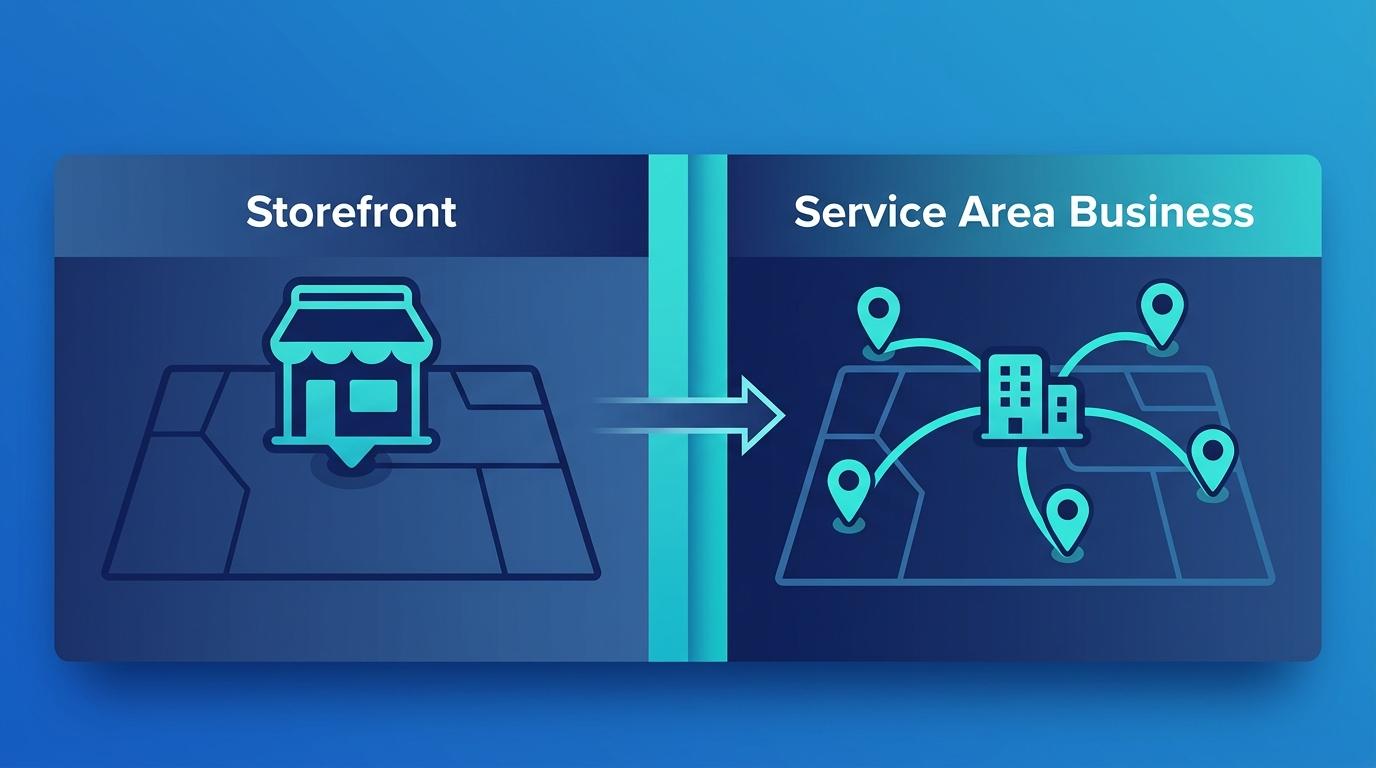 Service Area Business 5 ilçe vs Storefront tek konum karşılaştırma şeması