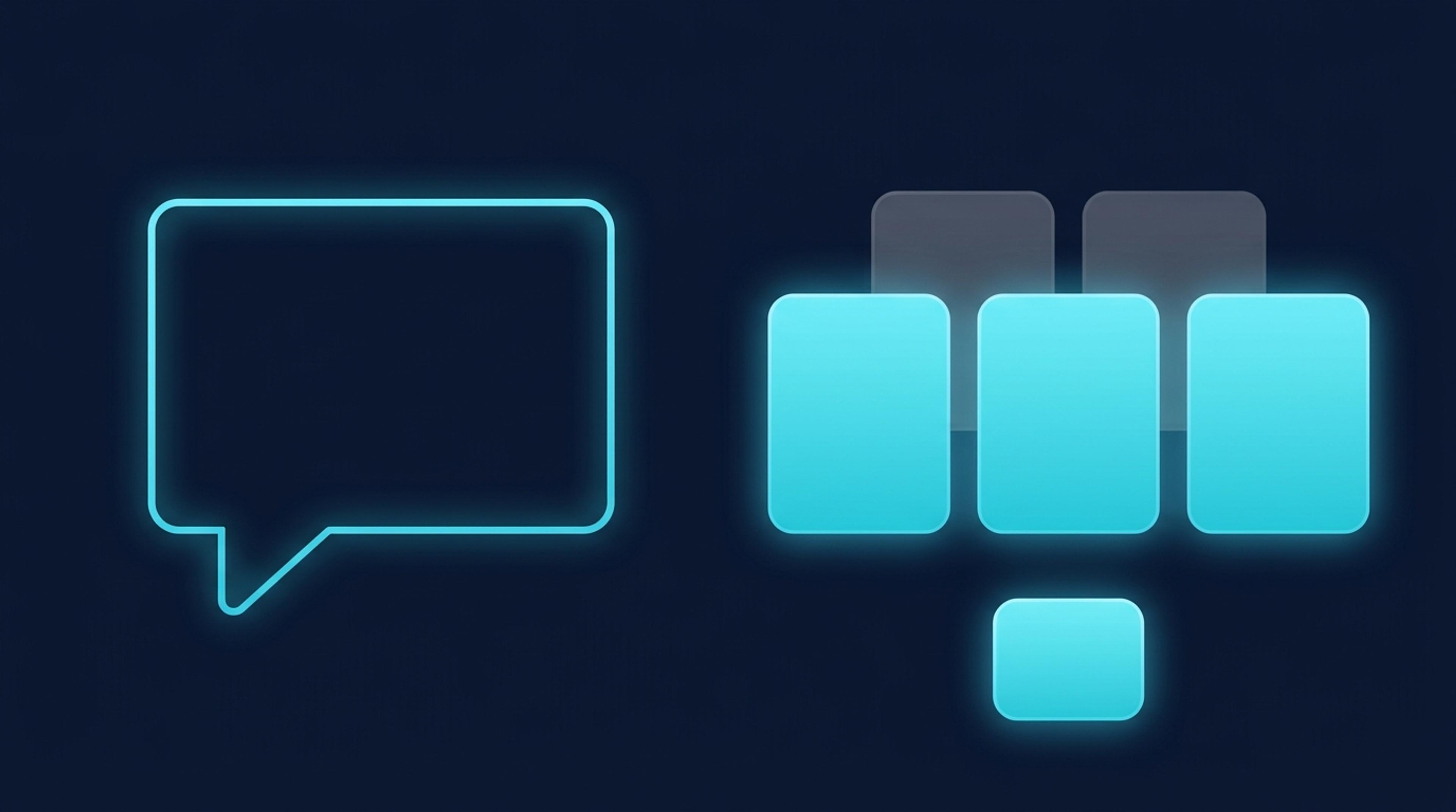 X alternatifi sorgu davranışı — chat balonu + 5-7 tool kartı dikey listesi