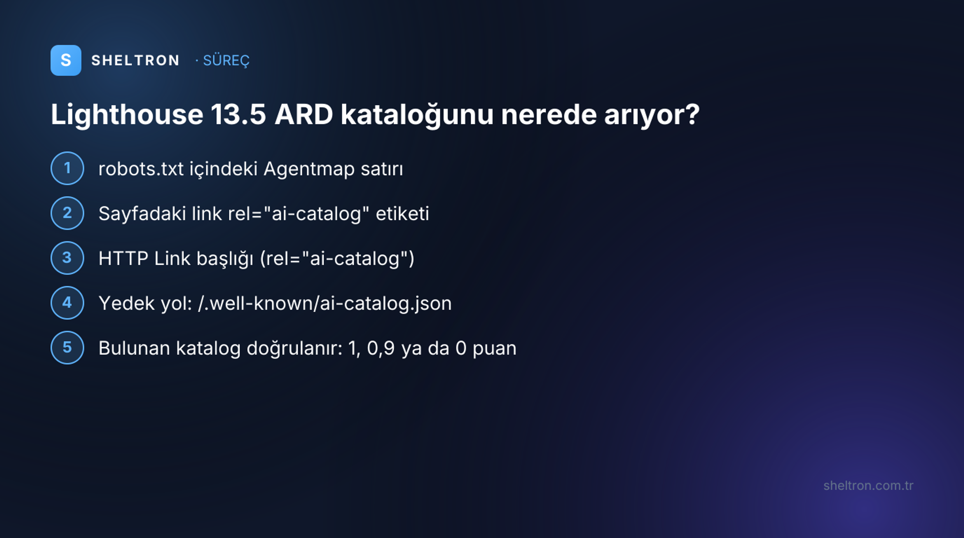 Lighthouse 13.5 ARD denetiminin katalog ararken sırayla baktığı dört yol