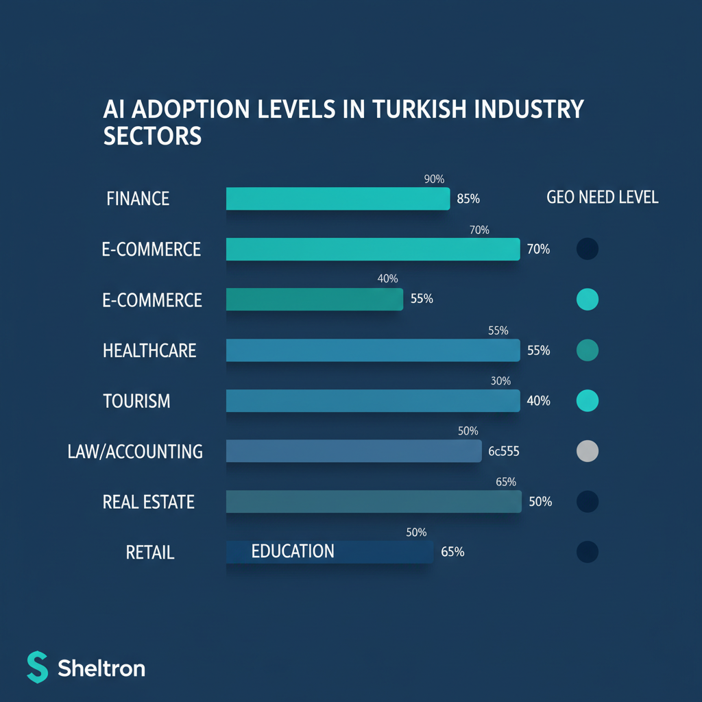 Türkiye'de sektörel AI benimseme oranları — finans, e-ticaret, sağlık, turizm, hukuk karşılaştırması