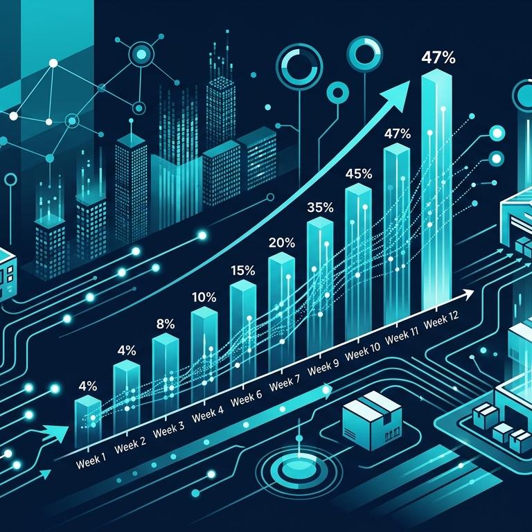 E-ticaret Anonim Vaka: Pazaryeri Tedarikçi 12 Hafta %4→%47 Sprint istatistik infografiği