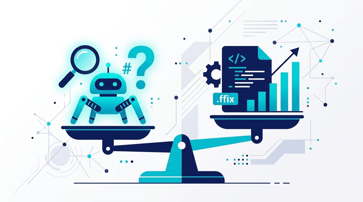 llms.txt gerçeği — metin dosyası ikonu, veri grafiği ve soru işareti