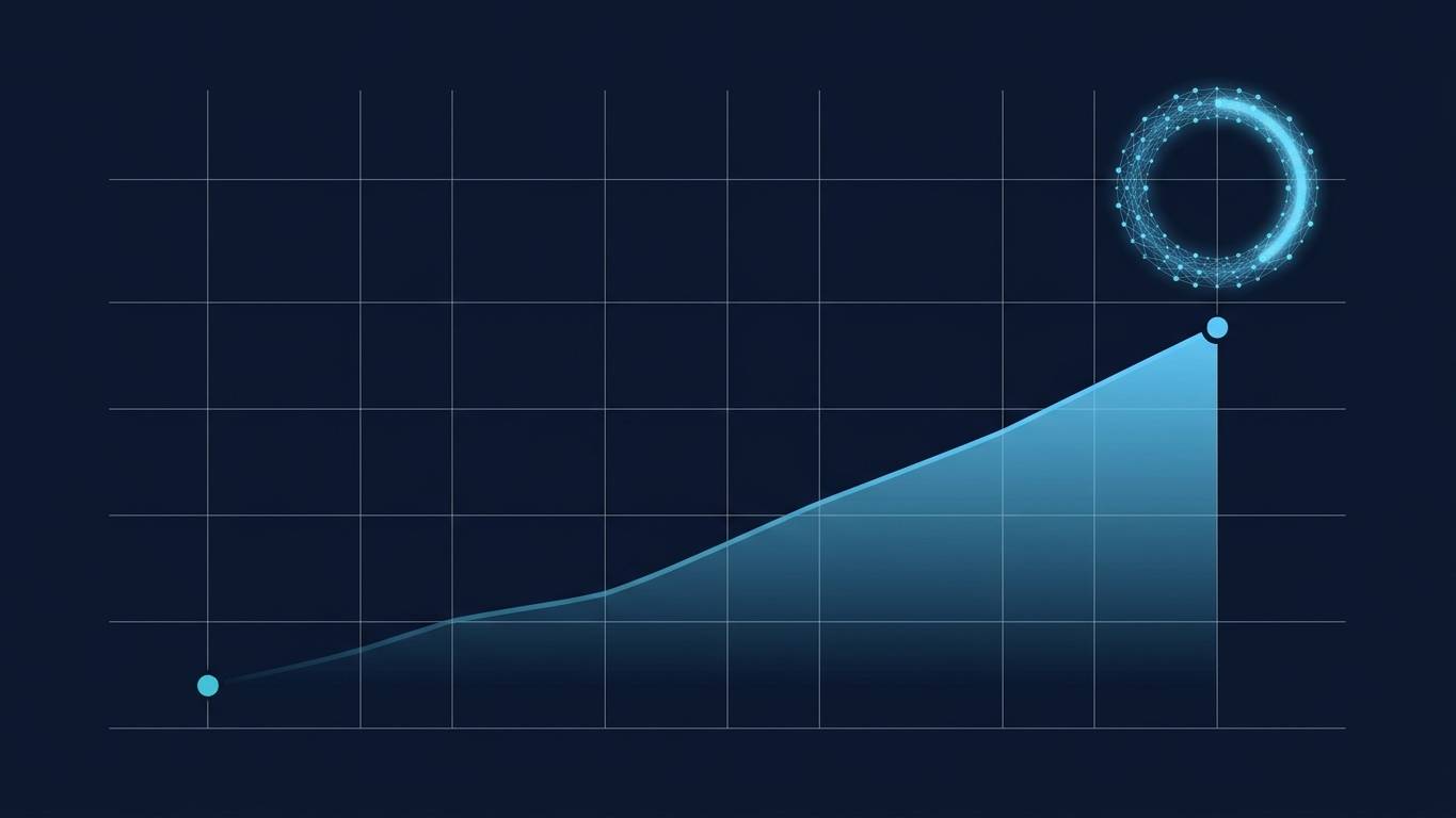 Sheltron 6 ay GEO retrospektif: 14 Kasım 2025 başlangıç noktasından 22 Mayıs 2026'ya uzanan turkuaz mavi büyüme çizgisi, %42 atıflanma sinyali halkası, neural network arka plan