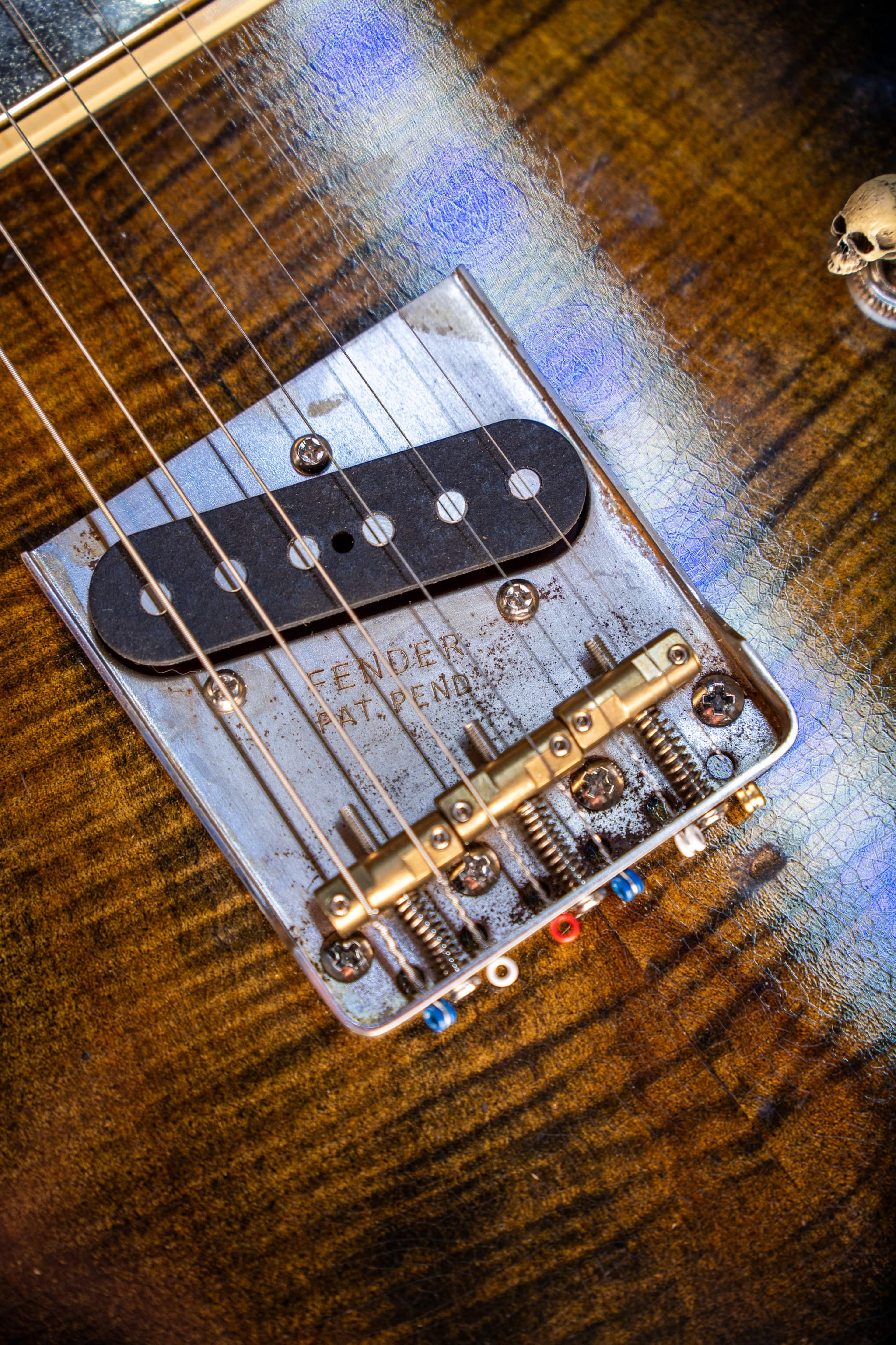 The Lost Model's Fender ashtray bridge and the skull selector tip