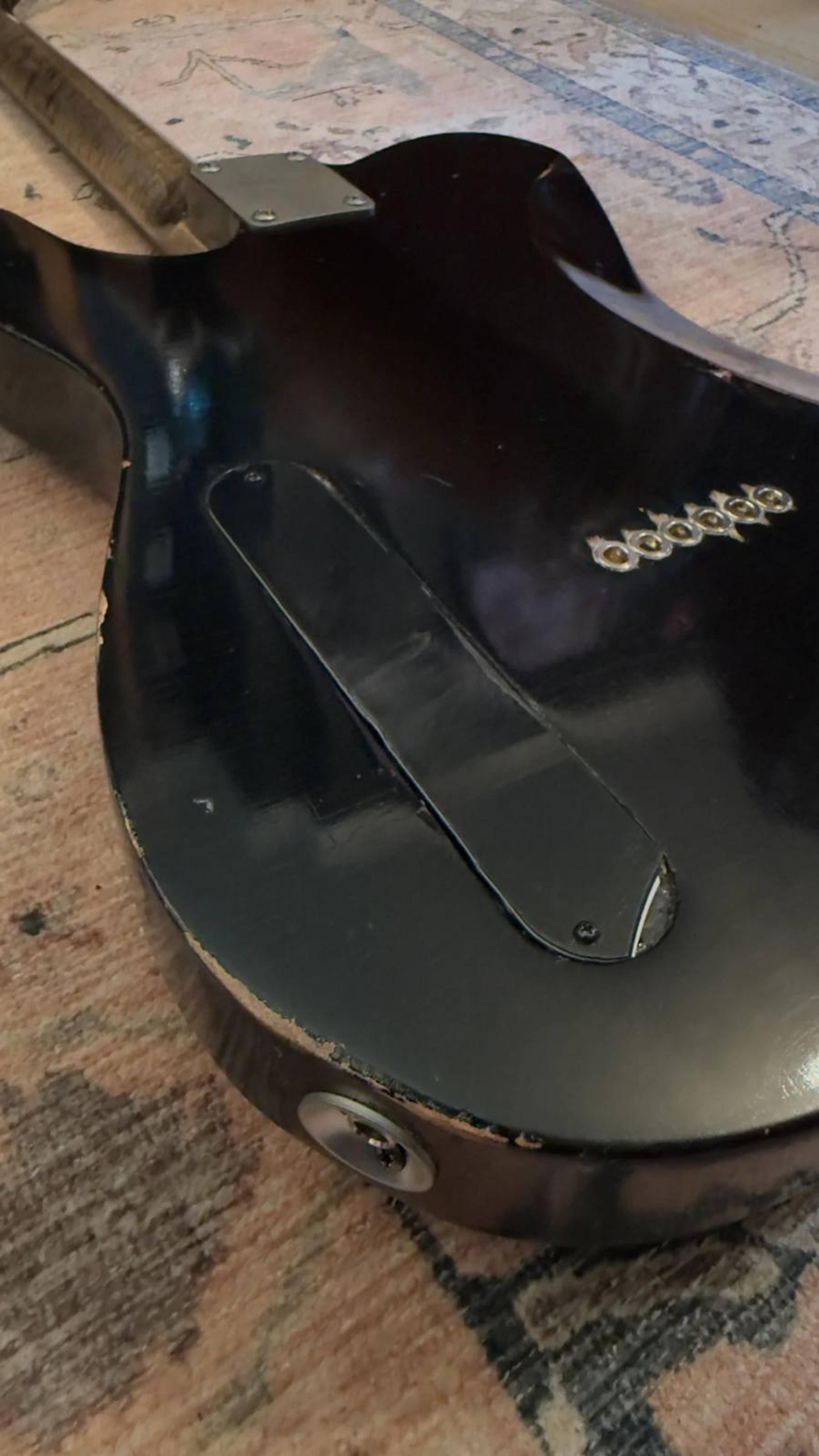 The Magpie - relic black Tele with white pearloid detail - rear shot 1