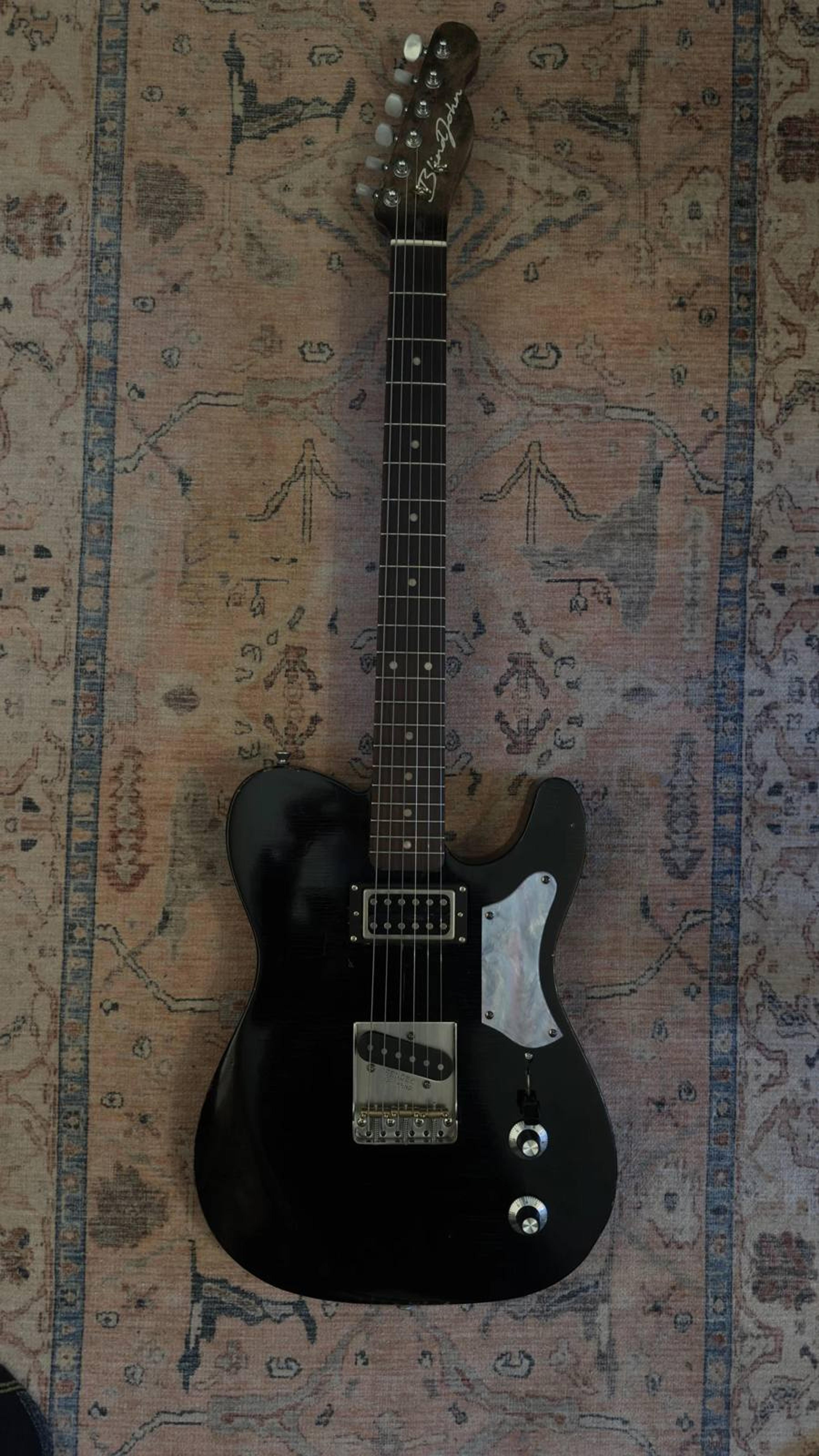 The Magpie - relic black Tele with white pearloid detail - full shot