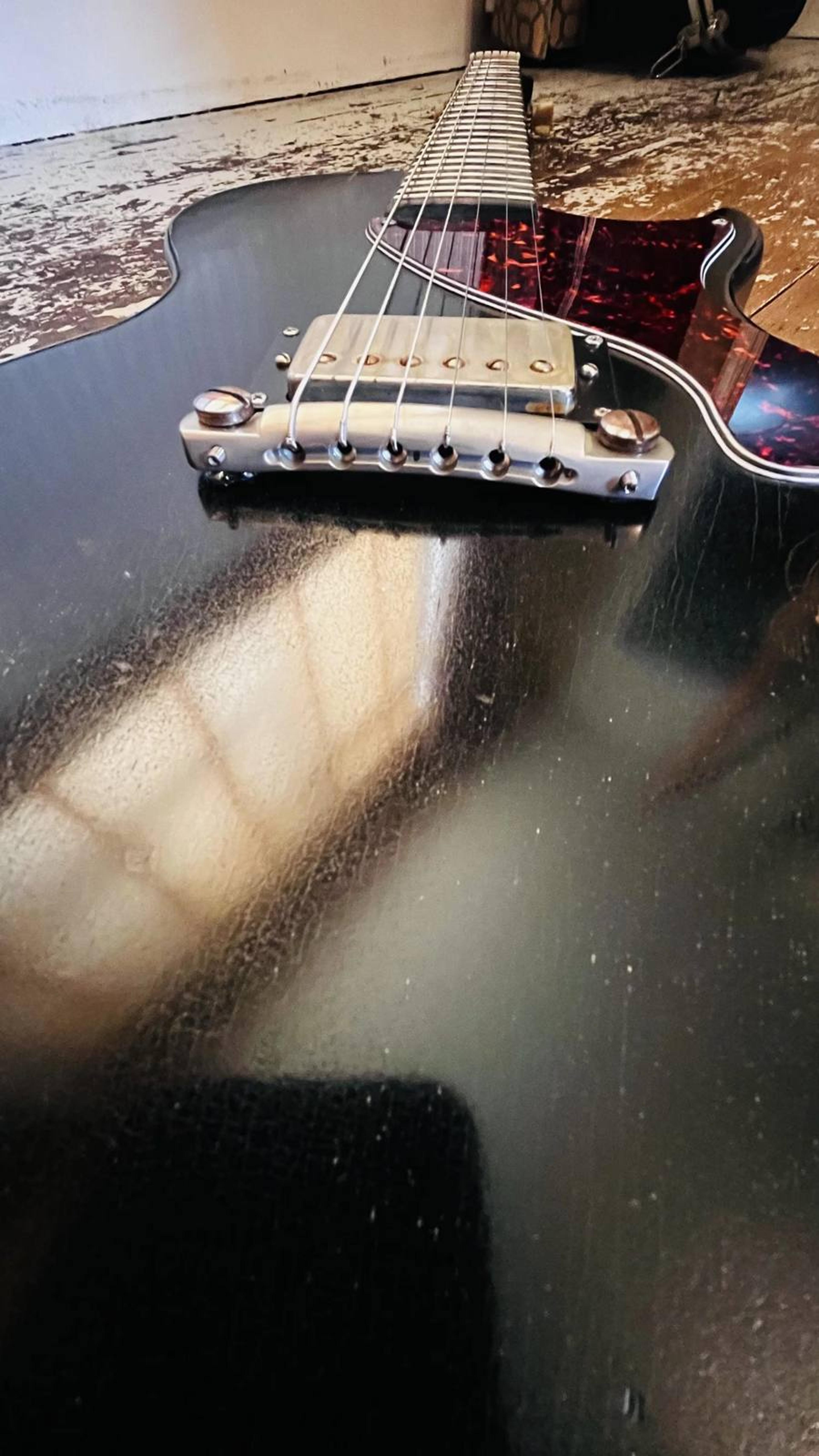 The Rebel Custom - LP Jnr style single pickup set neck custom guitar in Ebony - Bareknuckle Mule Humbucker - Faber Bridge - heavy checked hand relic'd nitrocellulose paint - body 1