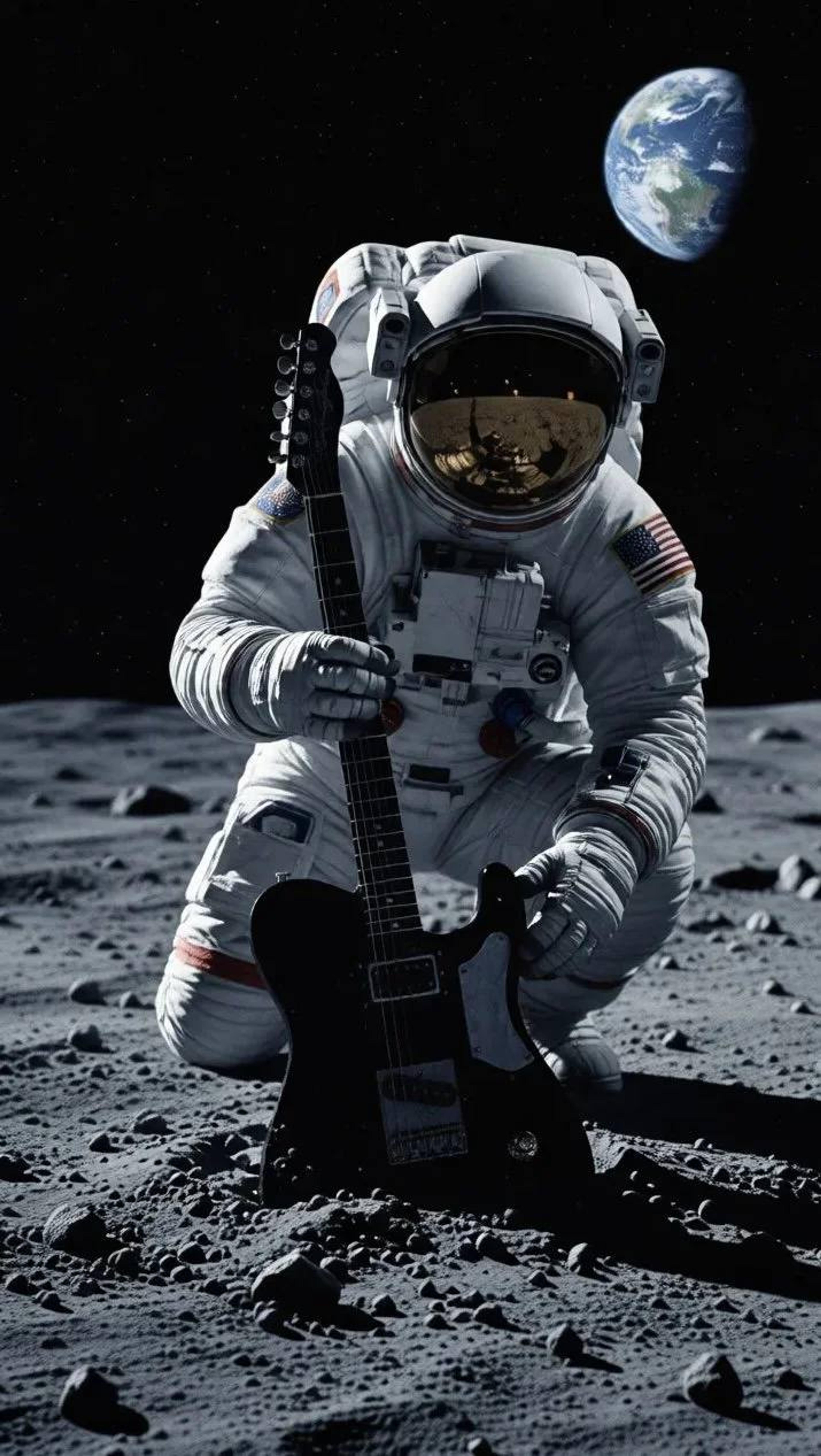 The Magpie, Black Ton black elecaster with white pearl detail and celluloid acetate pickguard - Found on Moon publicity shot