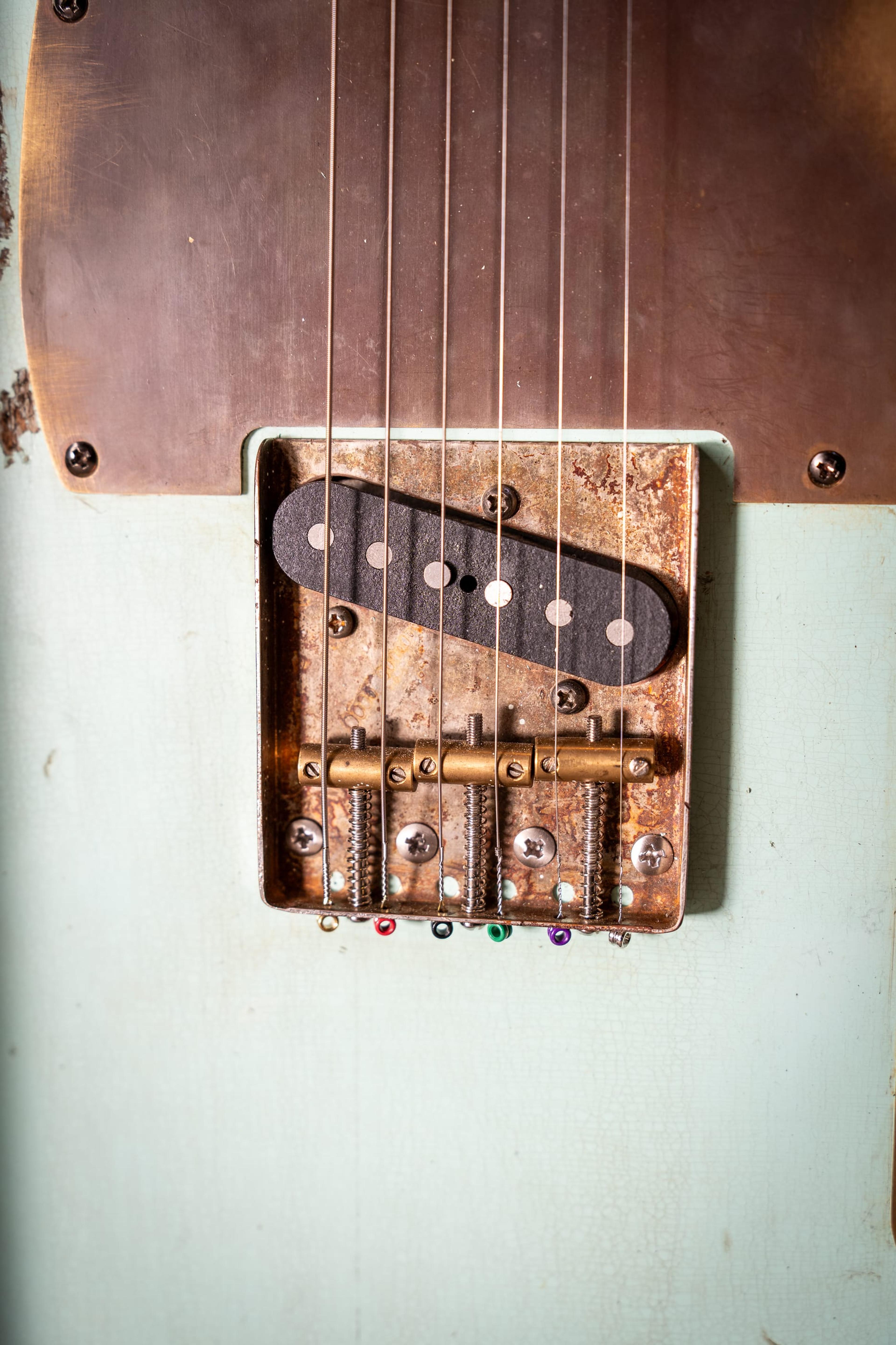 The Runaway's brass control plate and bridge pickup