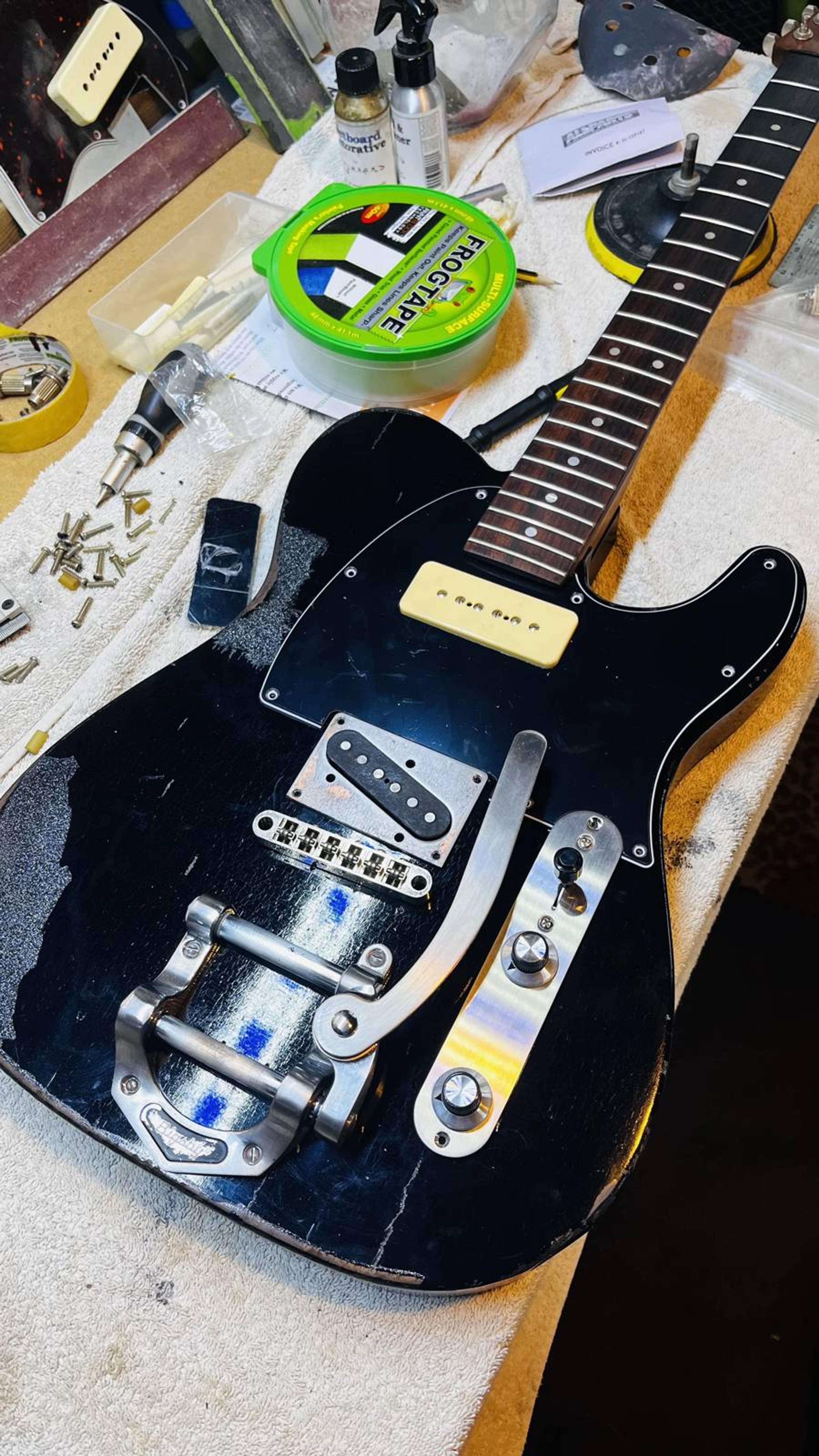 The Crow no2 - Black on black relic telecaster - being built